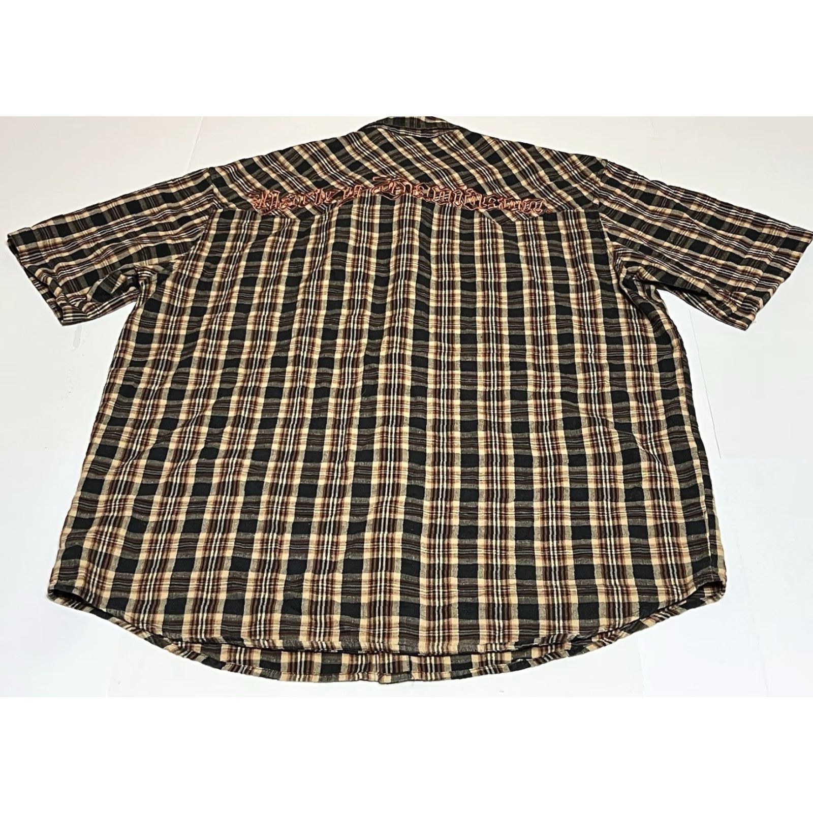 Harley Davidson Harley-Davidson Pearl Snap Shirt Men’s Large Brown Plaid Short Sleeve Button-Up Casual, Travel, Party/Cocktail Mens BD Size US L / EU 52-54 / 3 - 3 Thumbnail