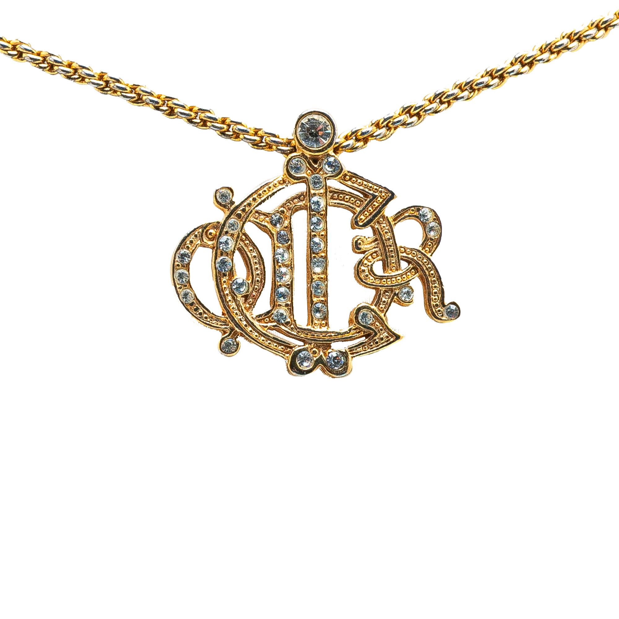 Dior Dior Gold Plated Logo Crystal Pendant Necklace Size ONE SIZE - 1 Thumbnail