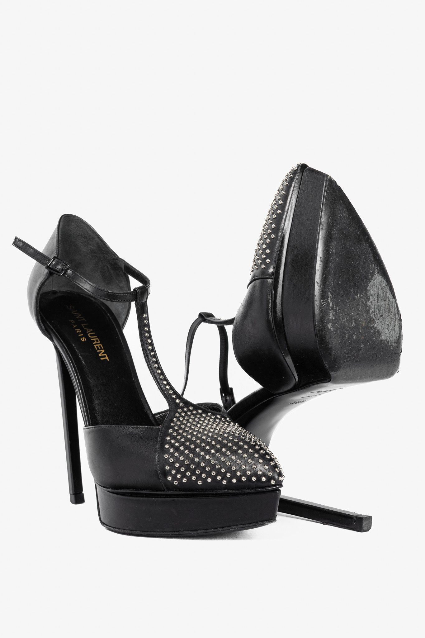 Saint Laurent Paris Saint Laurent Classic Janis 105 Leather Stud T-Strap Pumps Size US 6 / IT 36 - 4 Thumbnail