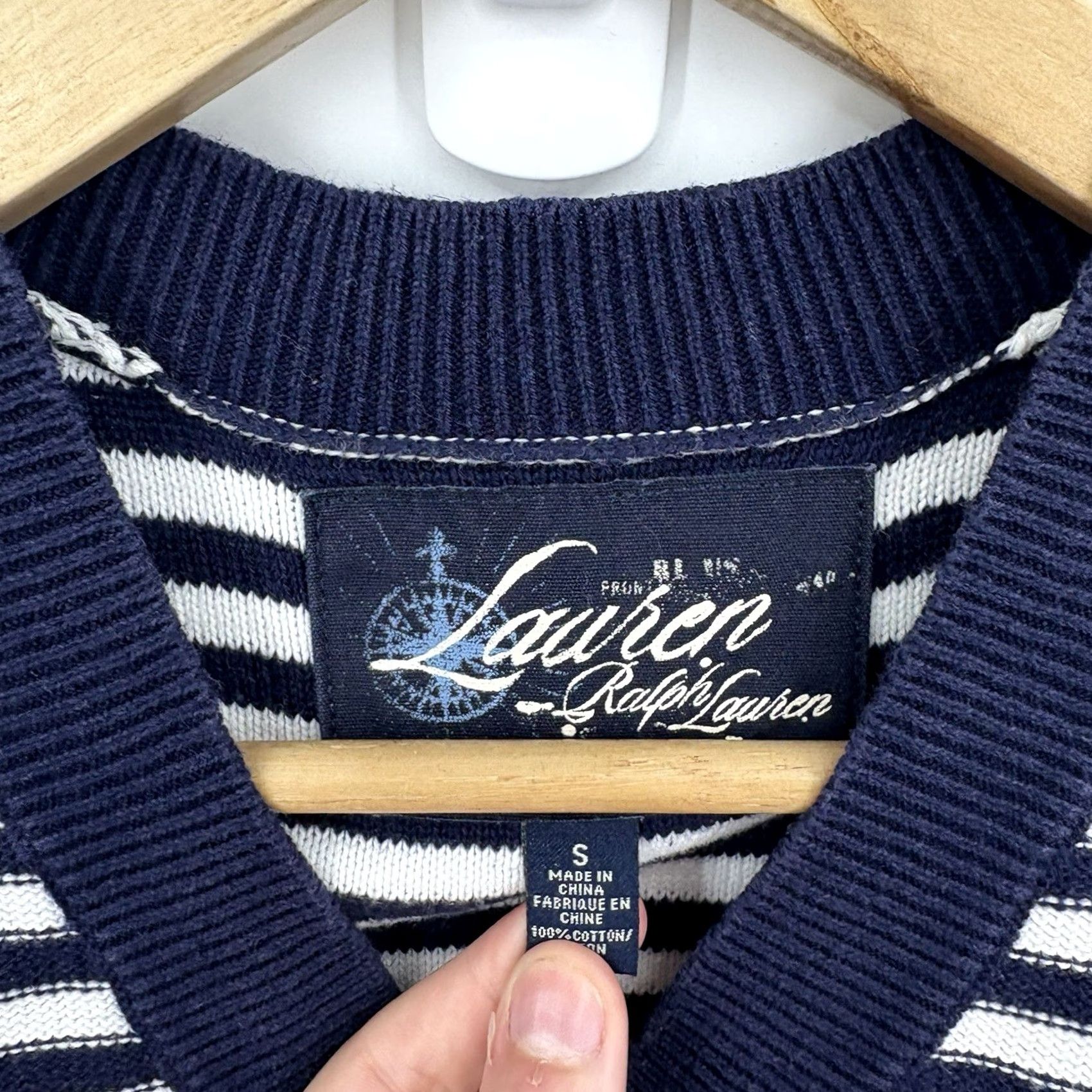 Ralph Lauren Lauren Ralph Lauren Top Womens Small Nautical Fisherman Coastal Knit Preppy Y2K Shirt Pullover Navy Blue Cotton V-Neck Raglan Sleeve Embroidered Logo Size S / US 4 / IT 40 - 5 Thumbnail