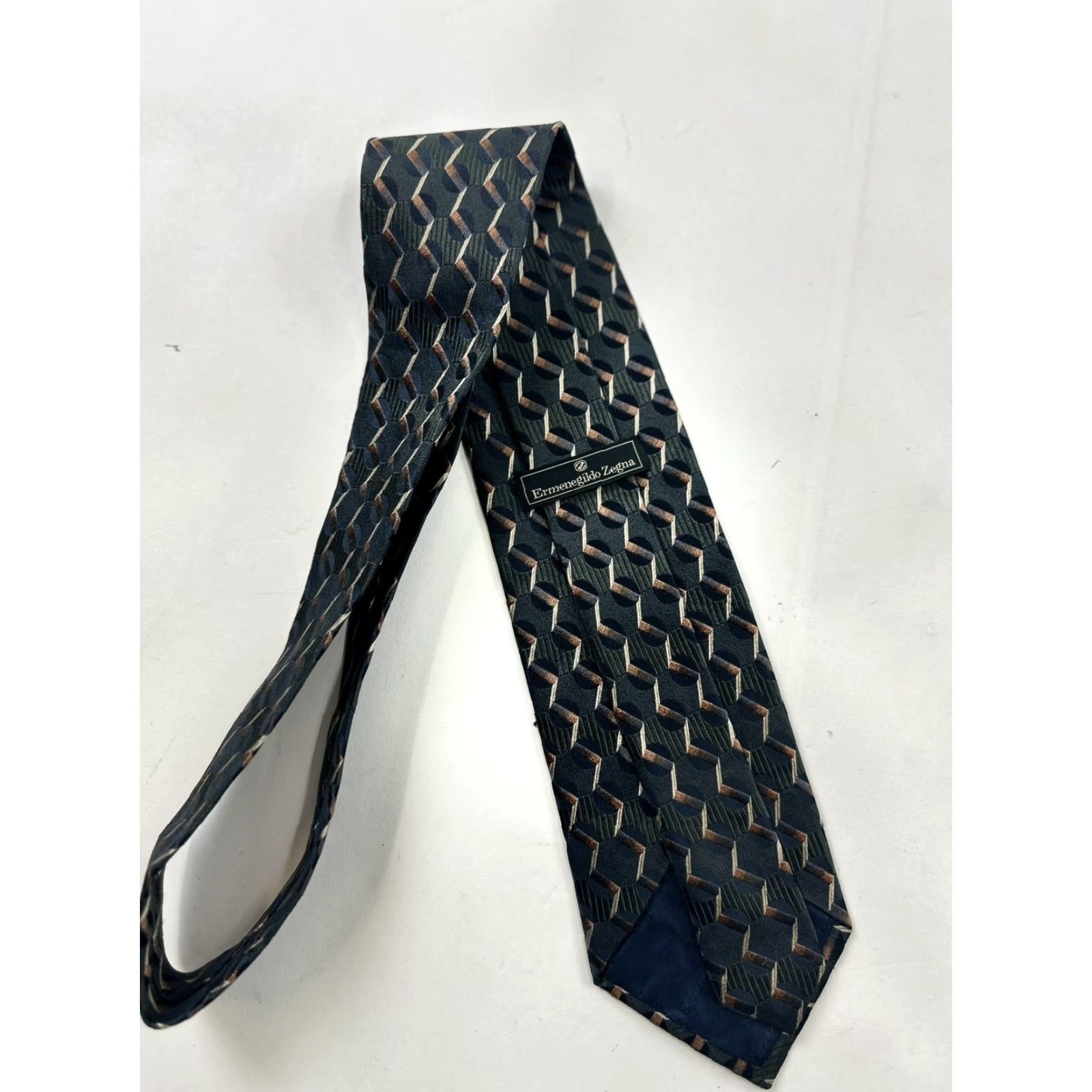 Ermenegildo Zegna VINTAGE Ermenegildo Zegna Neck Tie Men’s 56” Green Geometric Silk Italy Size ONE SIZE - 2 Thumbnail