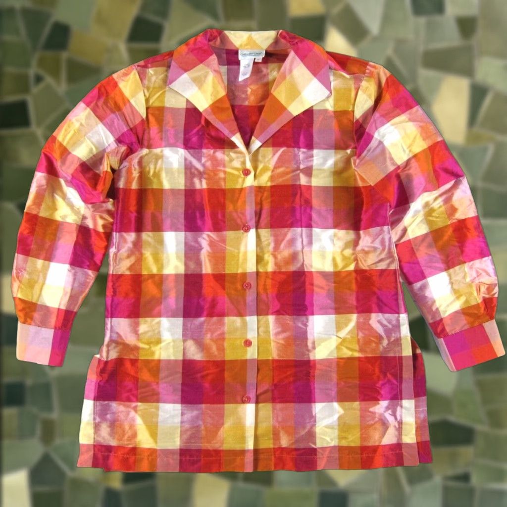 Coldwater Creek VTG Coldwater Creek 100% Silk Pink Plaid Collar Long Sleeve Blouse M-L Women's Vintage Blouse Size M / US 6-8 / IT 42-44 - 1 Thumbnail