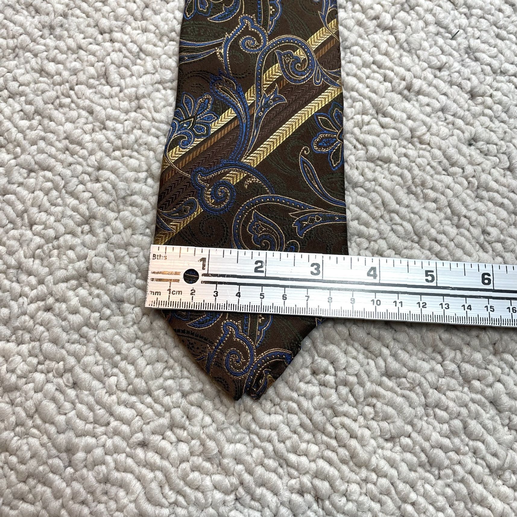 Vintage VINTAGE Santorelli Mens OS Brown Gold Floral Pasiley 100% Silk Designer Classic Necktie Size ONE SIZE - 3 Thumbnail