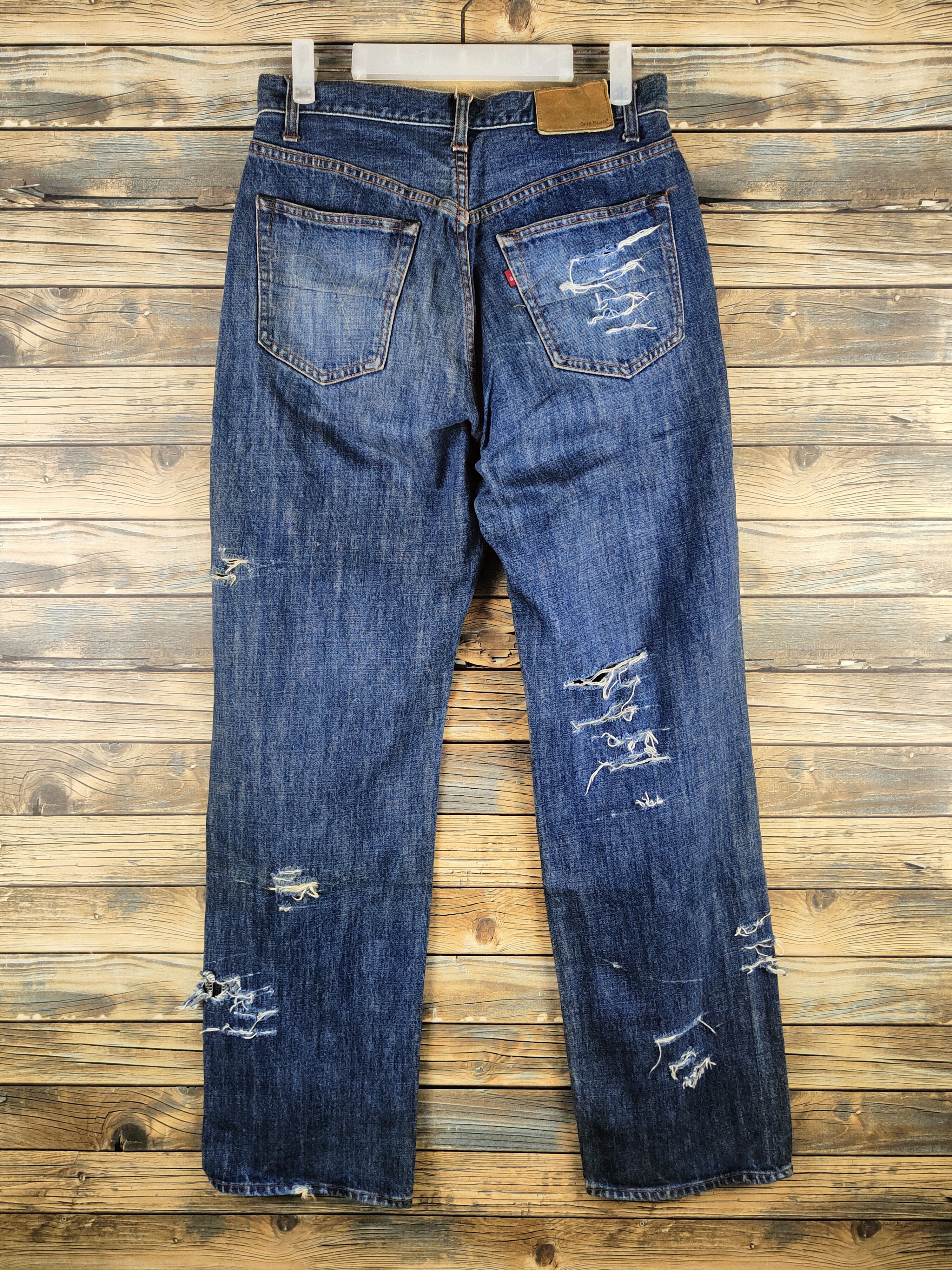 Japanese Brand DL Gold Rush Dark Blue Distressed Ripped Jeans #46-898 Size US 30 / EU 46 - 7 Thumbnail