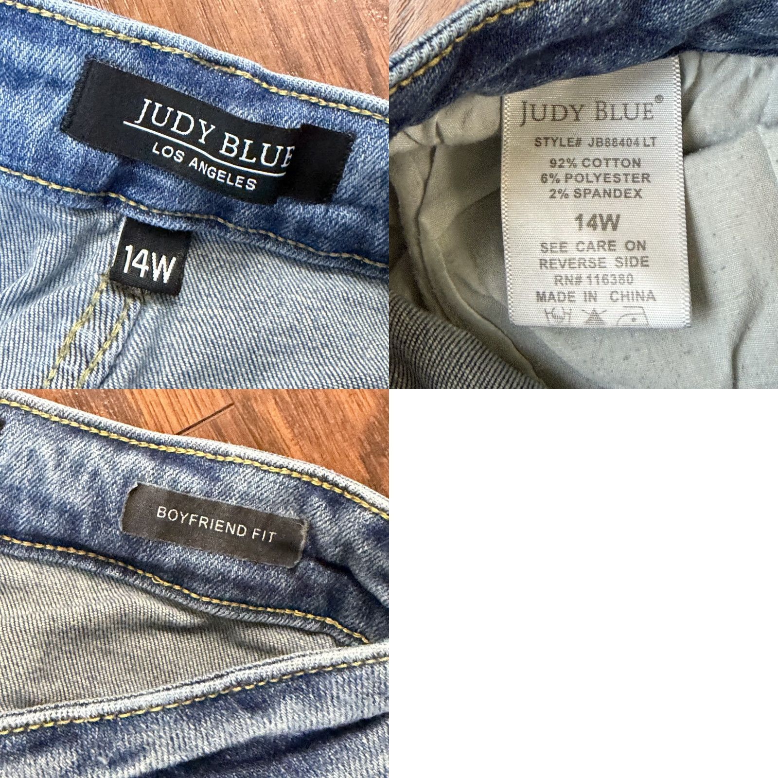 Denime Judy Jeans Womens 14W Boyfriend Relaxed Medium Wash Denim JB88404 29x29 Jeans Slim Distressed Stretch Blue Size 36" / US 14 / IT 50 - 9 Thumbnail