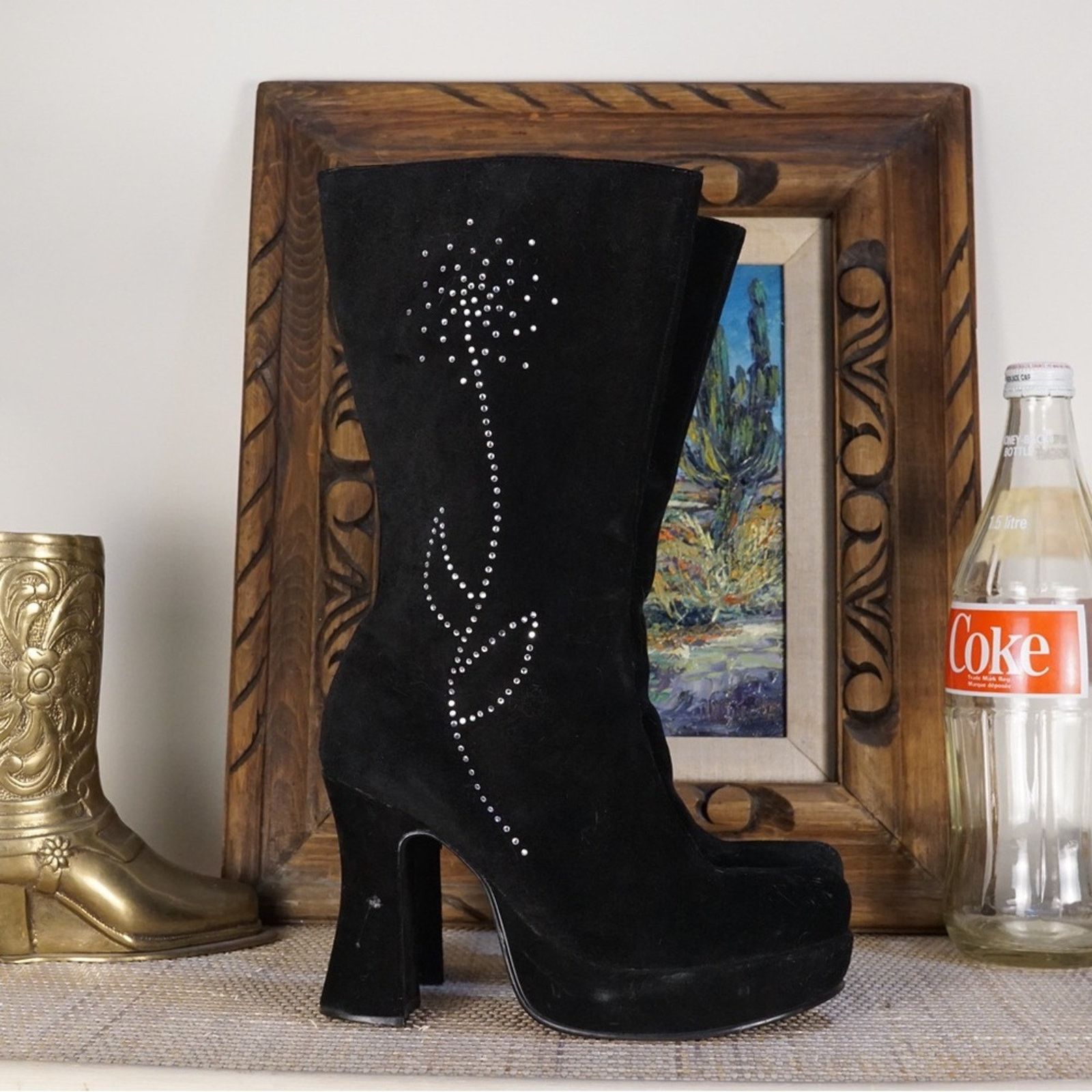 Vintage Y2k Bakers genuine suede flower gem heeled boots bratz style Size US 10 / IT 40 - 1 Thumbnail