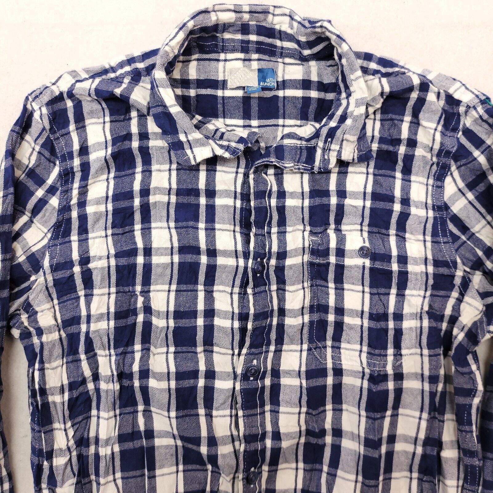 14th & Union 14th & Union Madras Flannel Shirt Mens Size Medium M Blue Size US M / EU 48-50 / 2 - 1 Thumbnail
