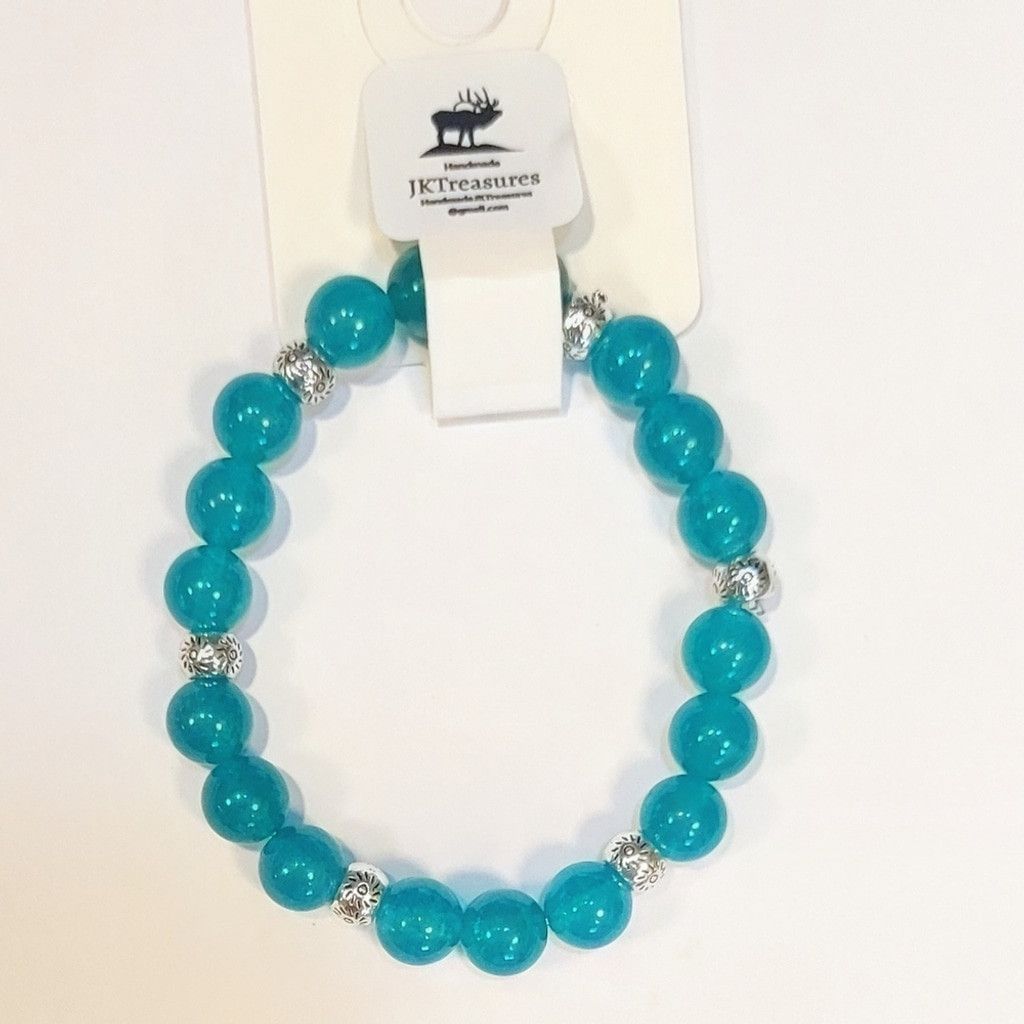 Handmade Natural Crystal Aquamarine Beaded Bracelet 8" Size ONE SIZE - 4 Thumbnail