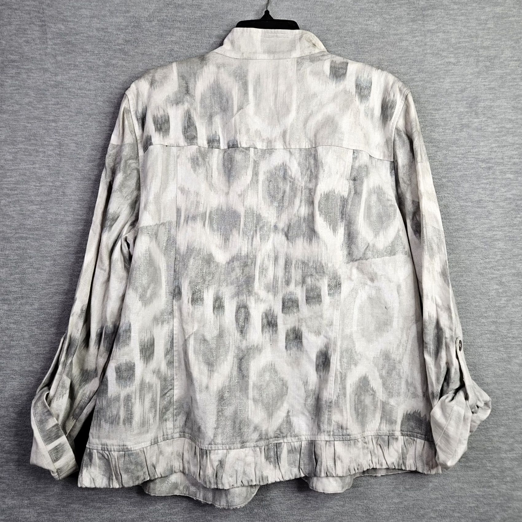 Vintage Chico’s Women’s Jacket XL Abstract Print Linen Cotton Casual Gray Button All Seasons Long Sleeve Size XL / US 12-14 / IT 48-50 - 2 Thumbnail