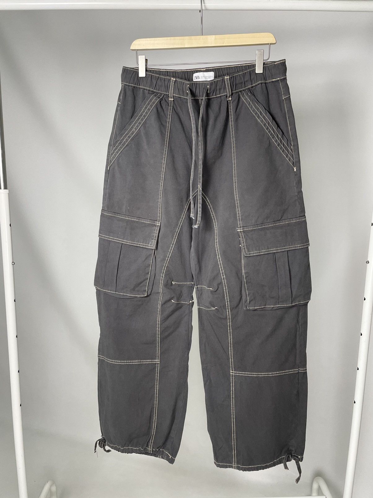 Zara Zara Aviator Parachute Cargo Navy Green Pants Military style Size US 34 / EU 50 - 1 Thumbnail