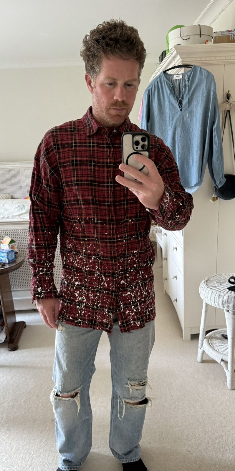 Palm Angels FW21 Palm Angels paint splatter long flannel bleached Grail Size US M / EU 48-50 / 2 - 3 Thumbnail