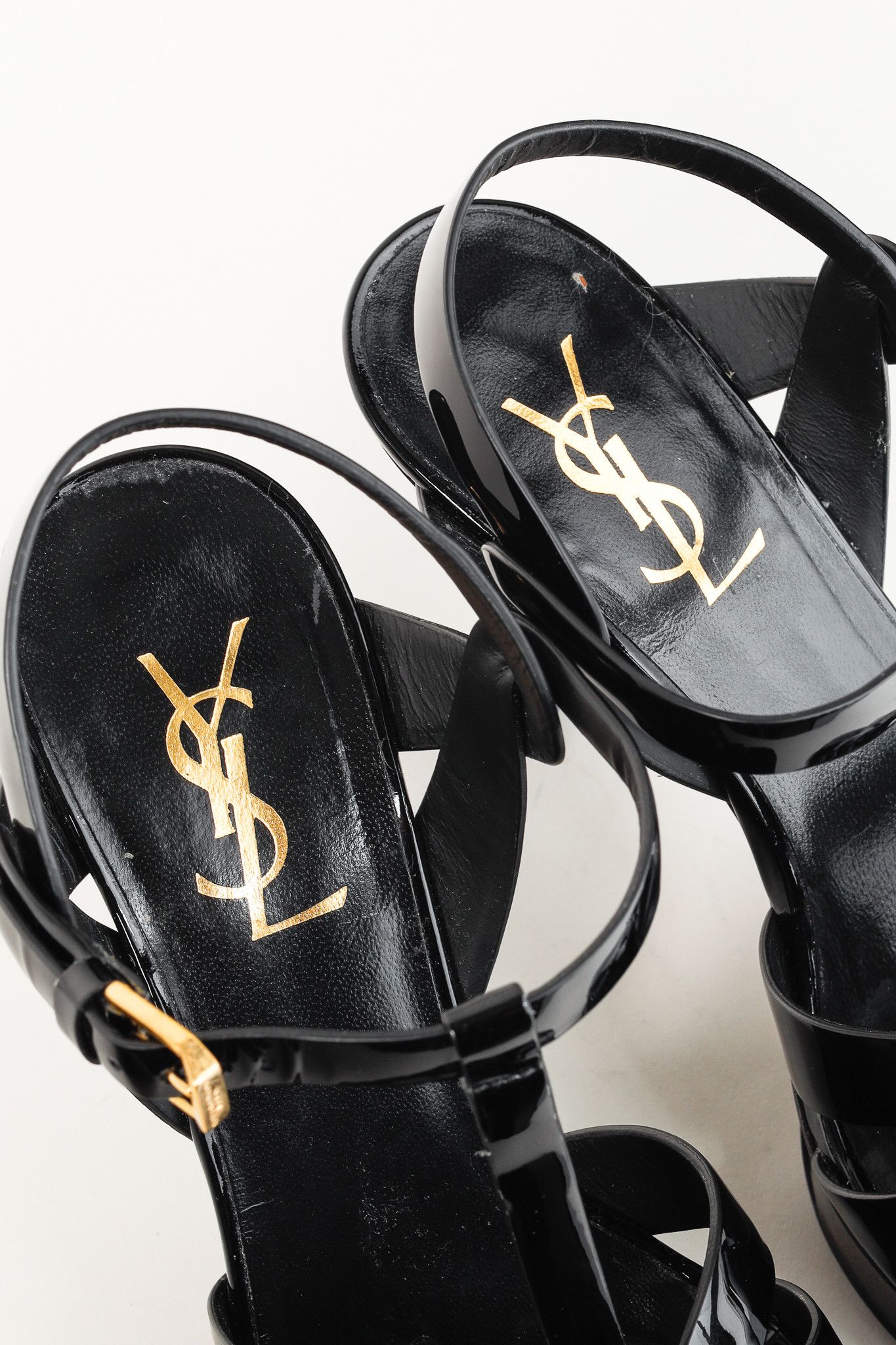 Yves Saint Laurent Saint Laurent Tribute Open Toe Patent Leather Platform Size US 7.5 / IT 37.5 - 9 Thumbnail