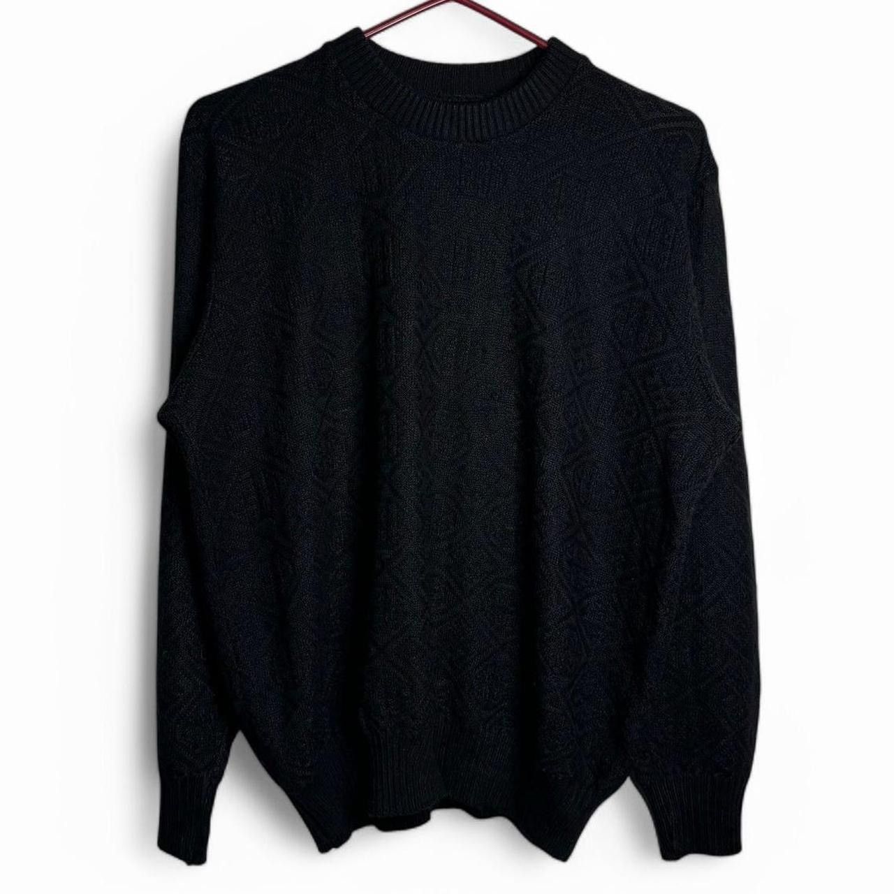 Vintage Vintage 1990s Patterned Black Knit Boxy Sweater Size US M / EU 48-50 / 2 - 1 Thumbnail