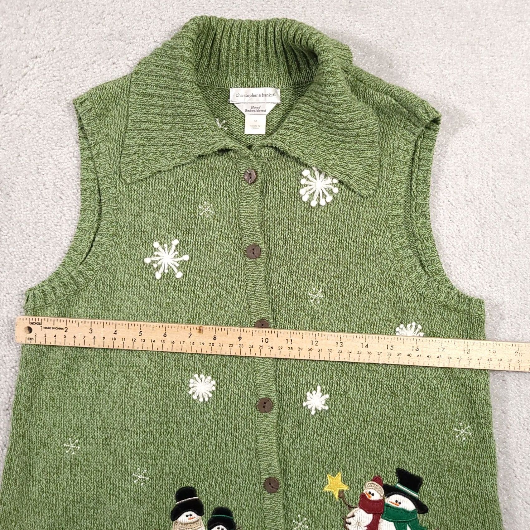 Vintage VINTAGE Christopher & Banks Sweater Vest Shirt Women Medium Green Button Up Collar Snow 80s 90s Holiday Garden Cottagecore Size M / US 6-8 / IT 42-44 - 7 Thumbnail