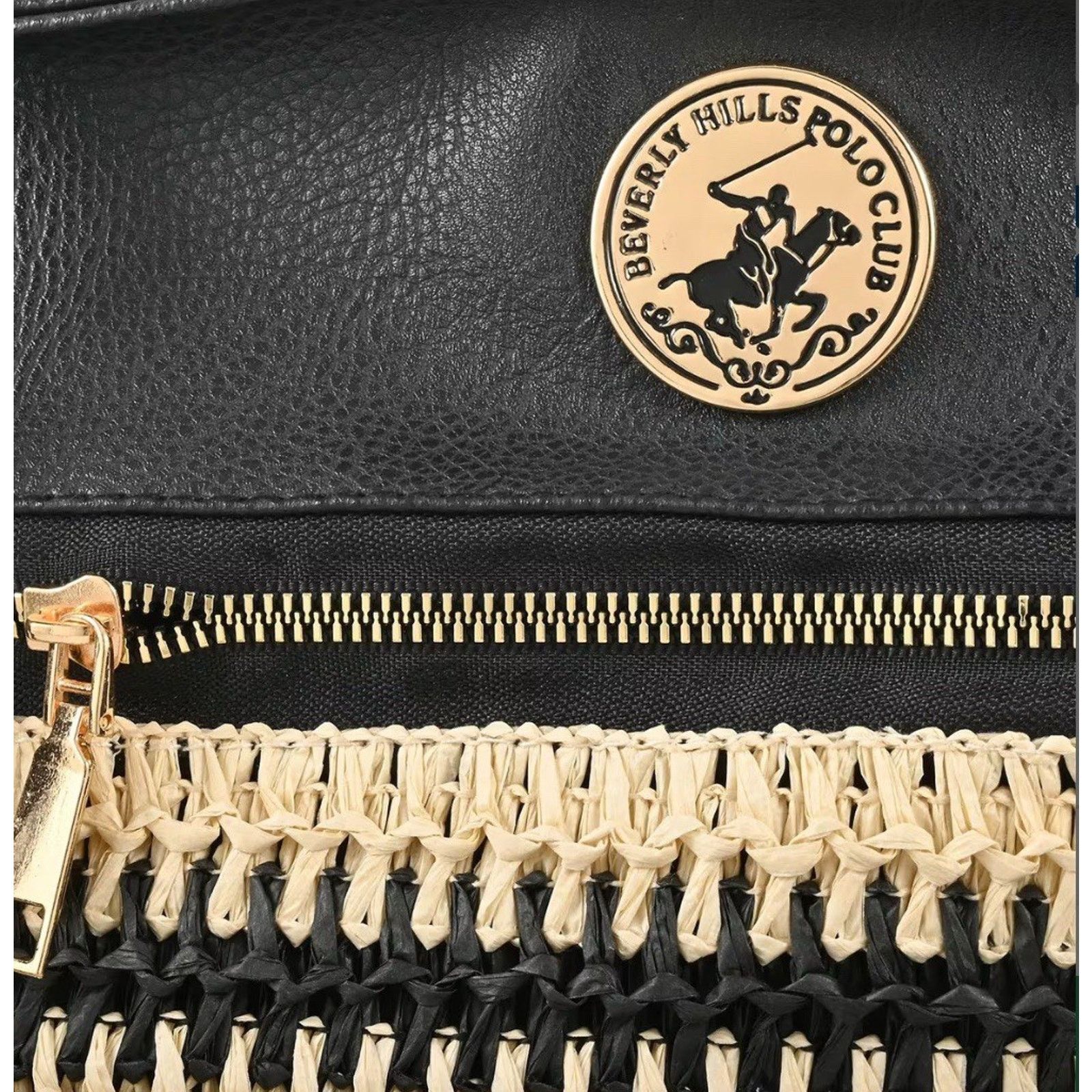 Beverly Hills Polo Club Beverly Hills Polo Club Tan & Black Woven Tote Size ONE SIZE - 6 Thumbnail