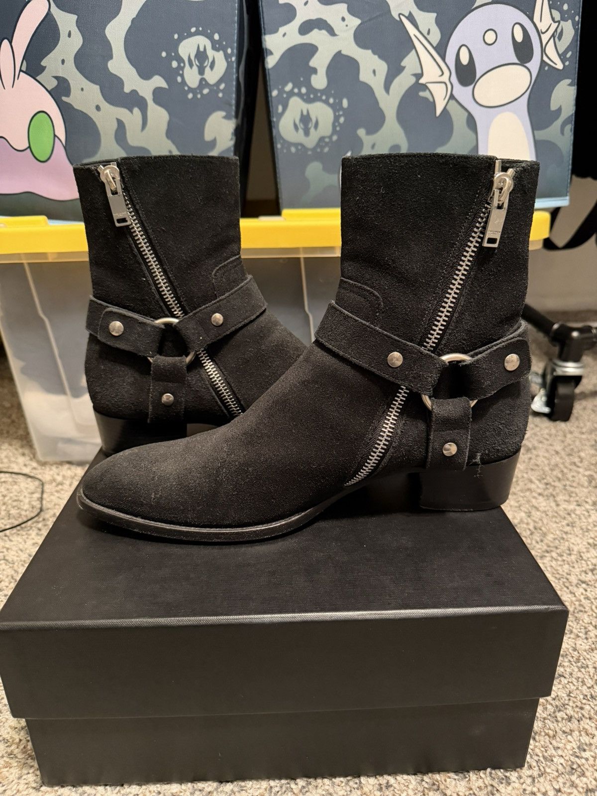 Saint Laurent Paris RARE FW13 Black Suede Harness Boot Size US 10.5 / EU 43-44 - 2 Thumbnail