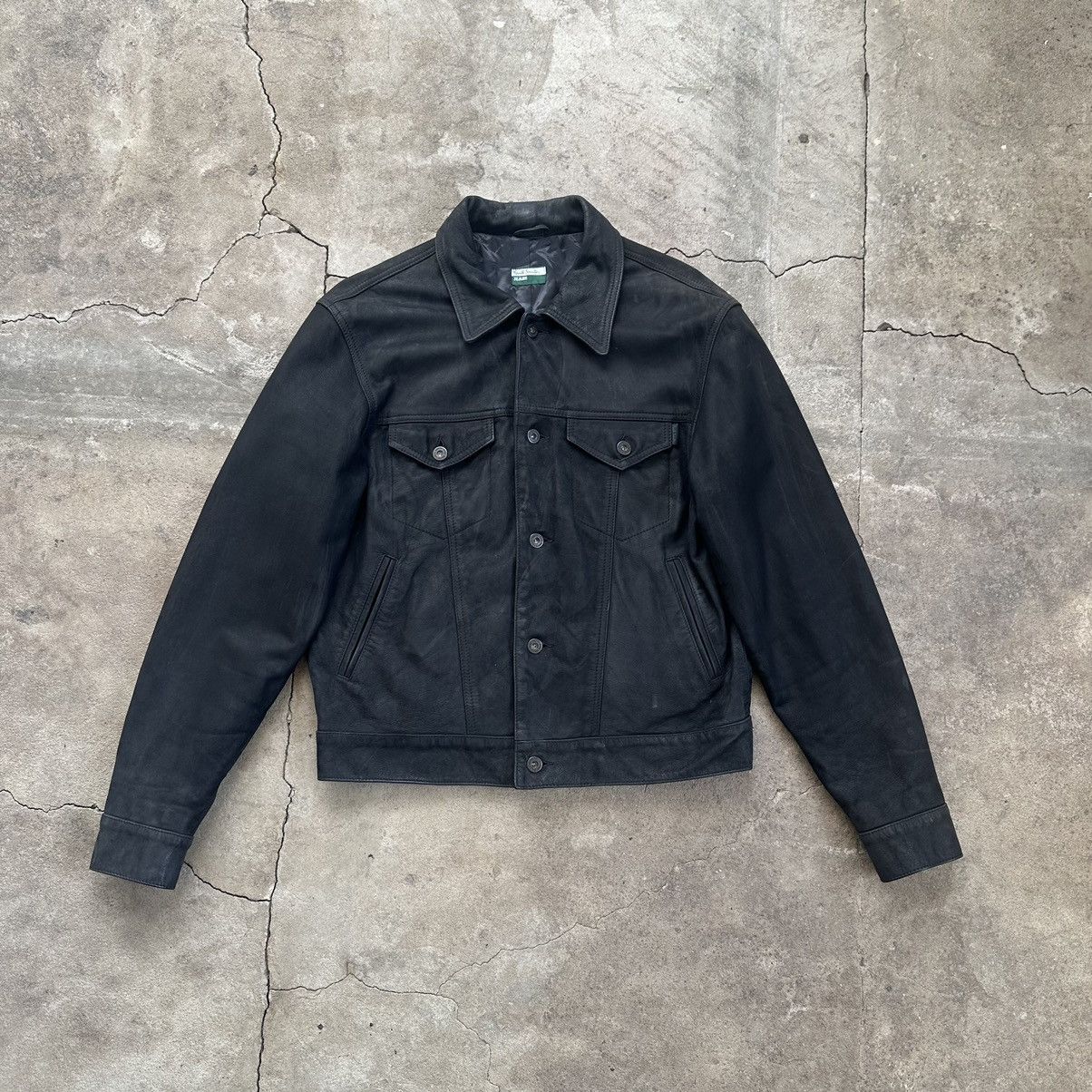 ジャケット・アウター Paul Smith Lamb Leather Down Jacket Paul Smith - Panelled Leather Jacket - Blue Paul Smith