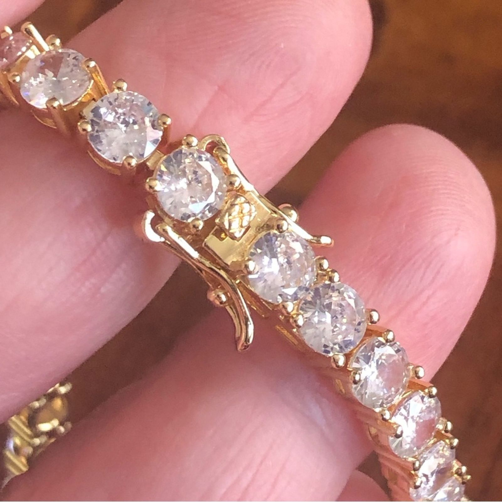 Jewelry Men’s 5mm round cubic zirconia 14k GP bracelet 7” Size ONE SIZE - 7 Thumbnail