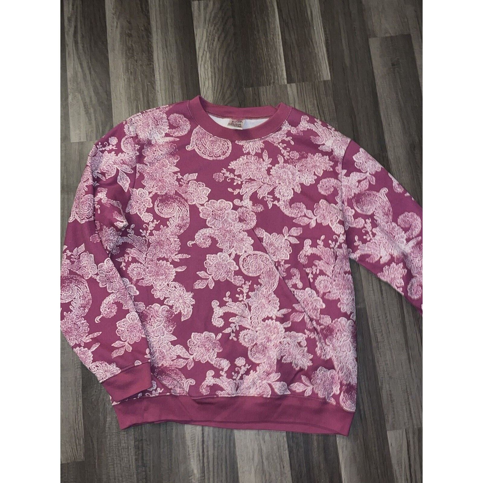 Vintage Vintage Floral Crewneck Large Magenta Granny Core Sweatshirt Size L / US 10 / IT 46 - 1 Thumbnail