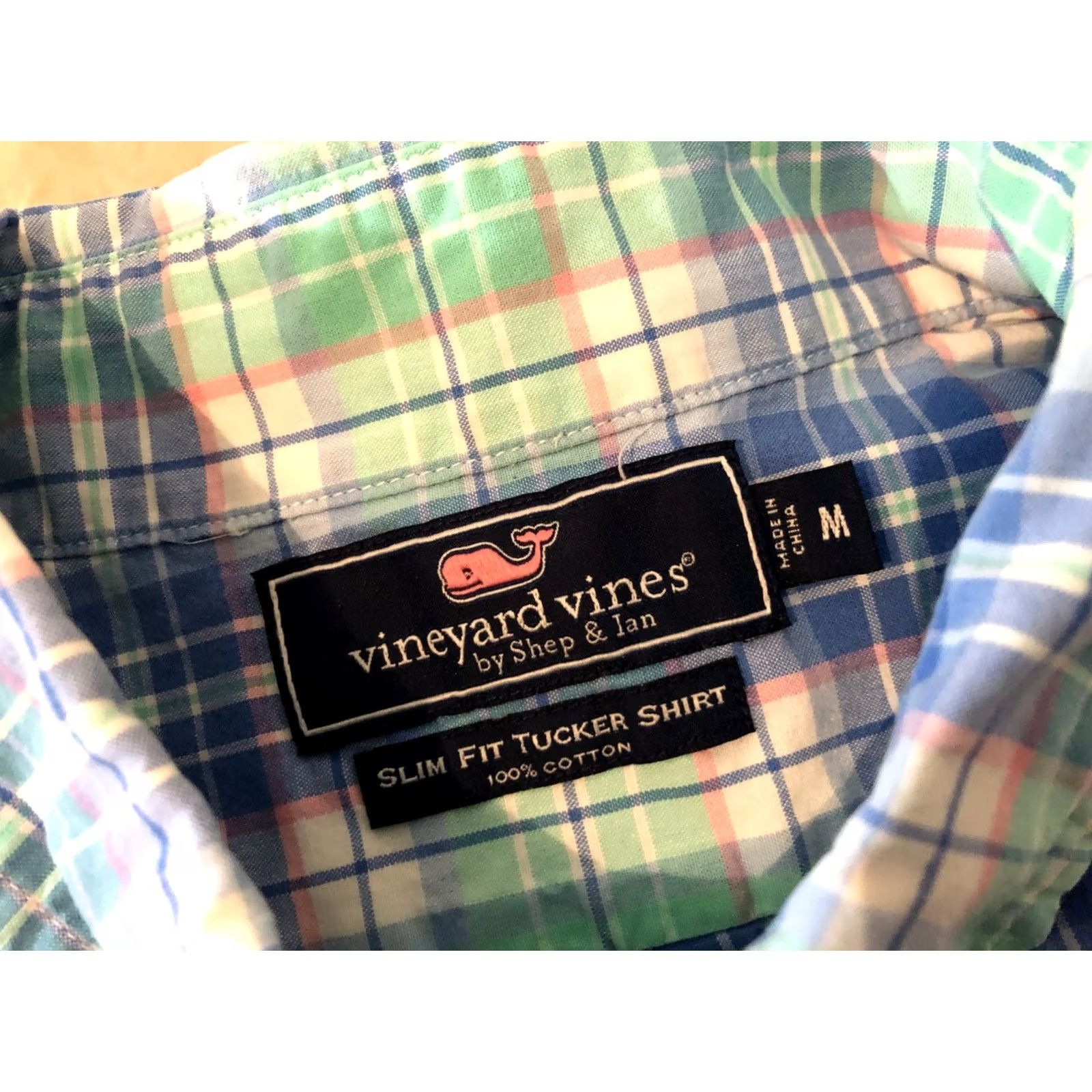 Vineyard Vines Vineyard Vines Mens Plaid Button-Up Shirt Medium Slim Green Cotton Dress Size 40R - 3 Thumbnail