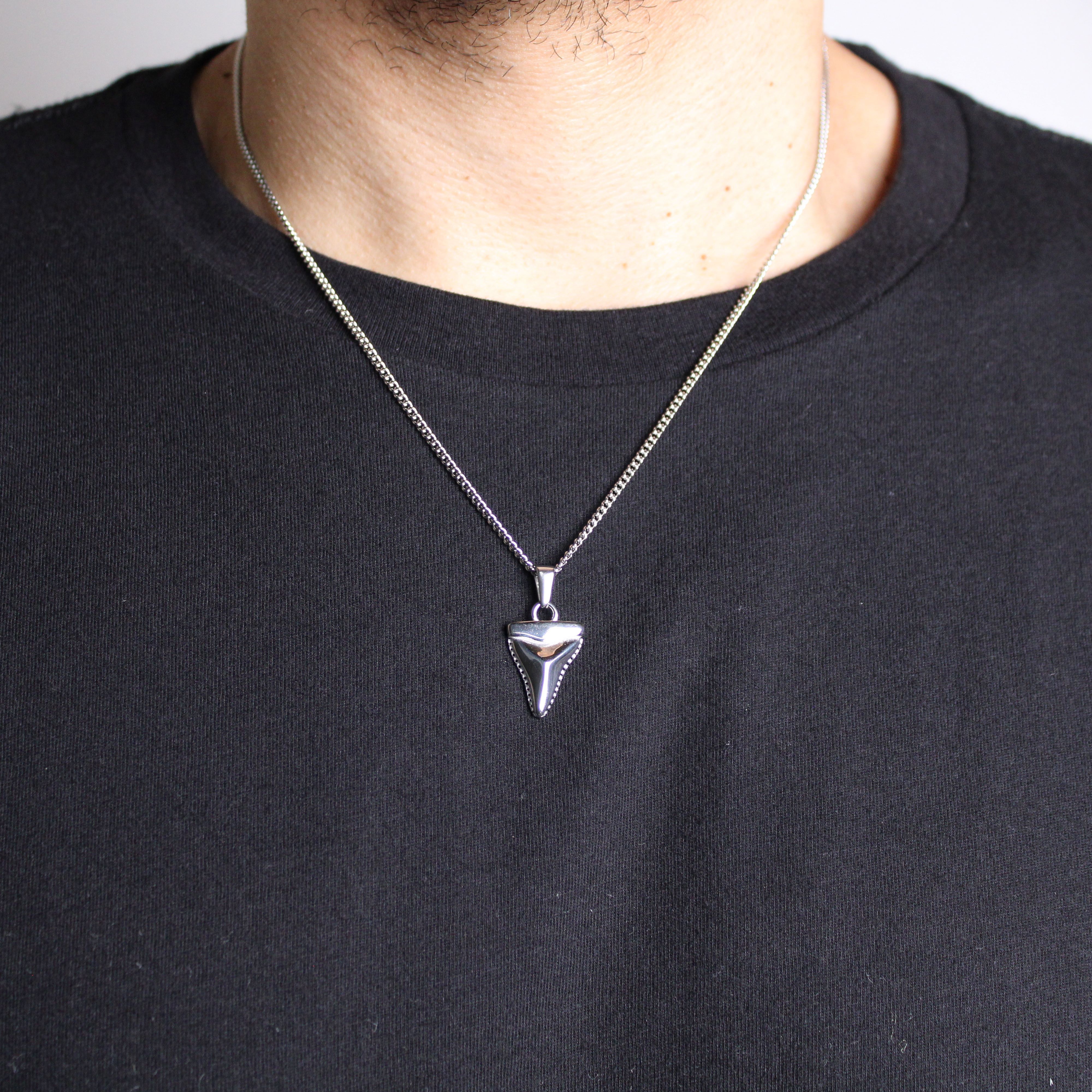 Jewelry Silver Shark Tooth Pendant Chain Necklace Size ONE SIZE - 2 Thumbnail