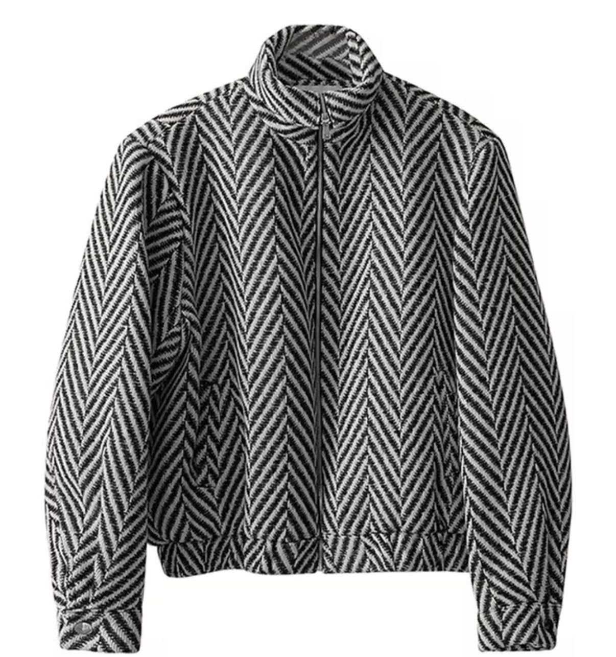 Other Casual Streetwear Striped Black White Zip Up Woolen Jacket Size US M / EU 48-50 / 2 - 7 Thumbnail