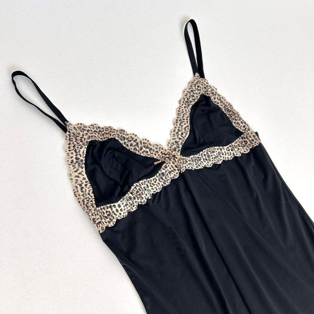 Just Cavalli y2k Cavalli black tank top with lace leopard print trim Size L / US 10 / IT 46 - 5 Thumbnail