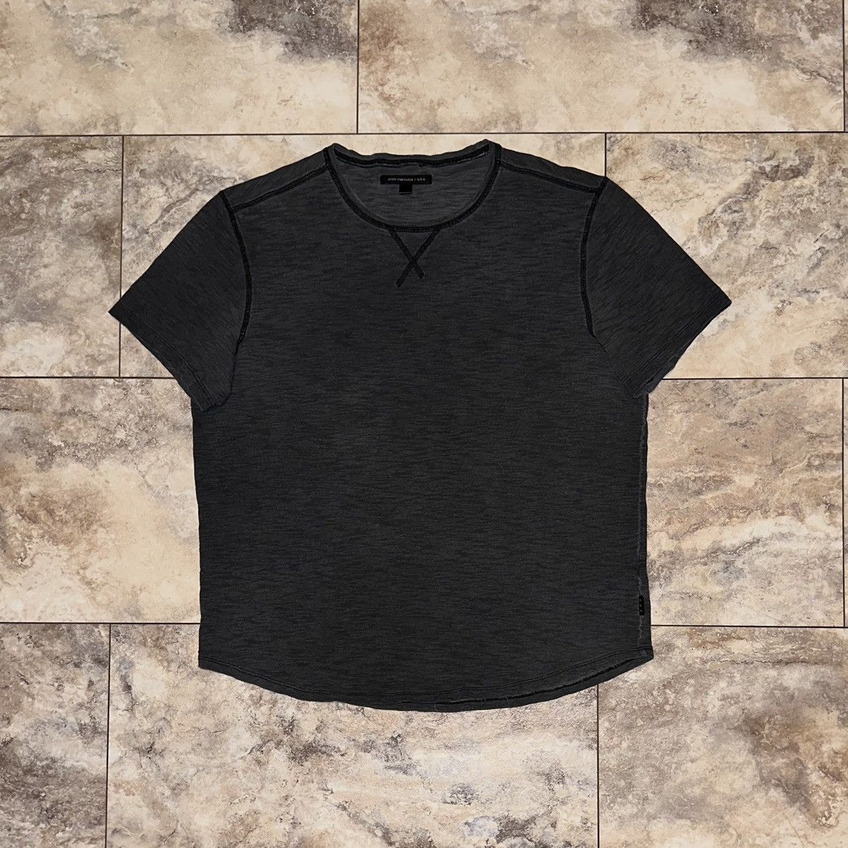 John Varvatos USA Slub Raw Edge Crewneck T Shirt Gray Large