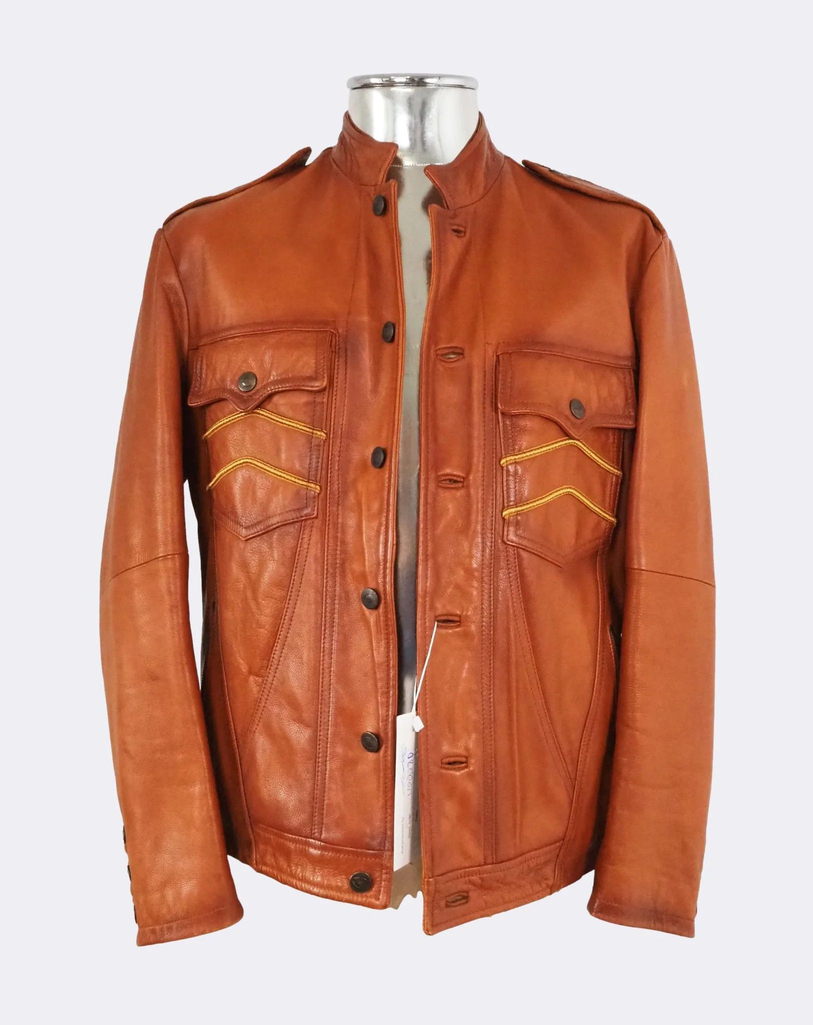 Just Cavalli Just Cavalli Cognac Burnt Brown Leather Button Jacket $1545 Size US L / EU 52-54 / 3 - 1 Thumbnail