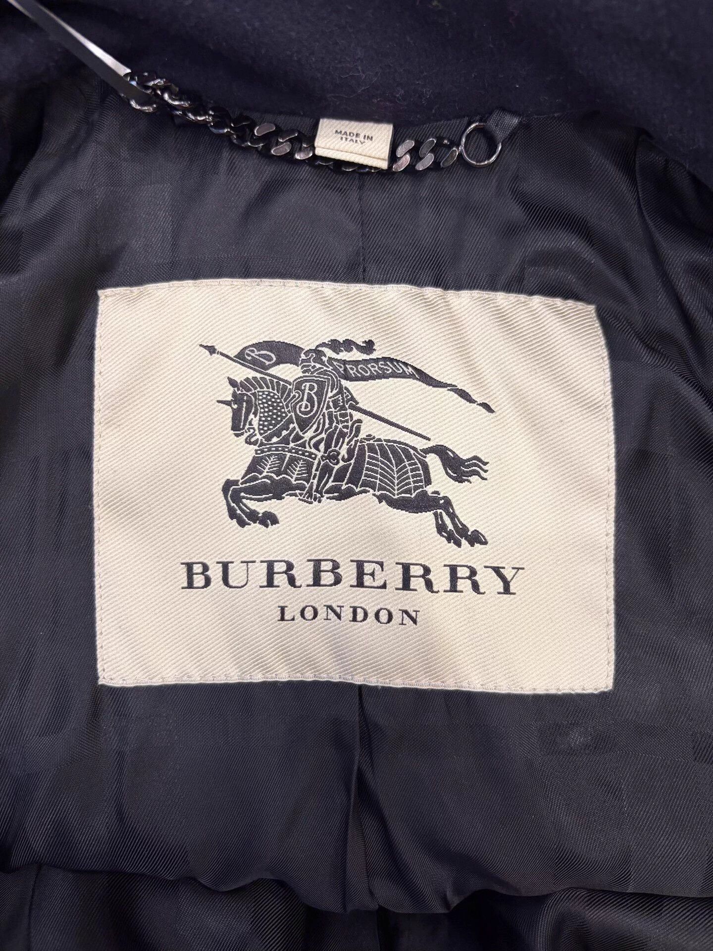 Burberry London Wool Trench Horseferry Black Rabbit Fur UK6