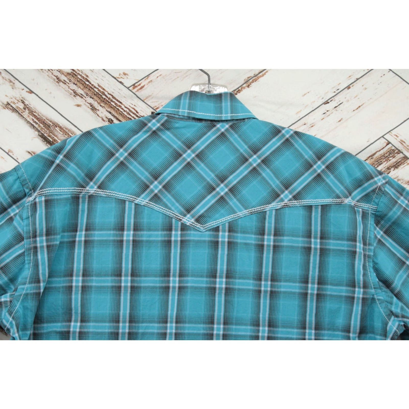 Vintage Panhandle Rough Stock Shirt Men's L Turquoise Plaid Flip Cuff Western Pearl Snap Shirt Size US L / EU 52-54 / 3 - 4 Thumbnail