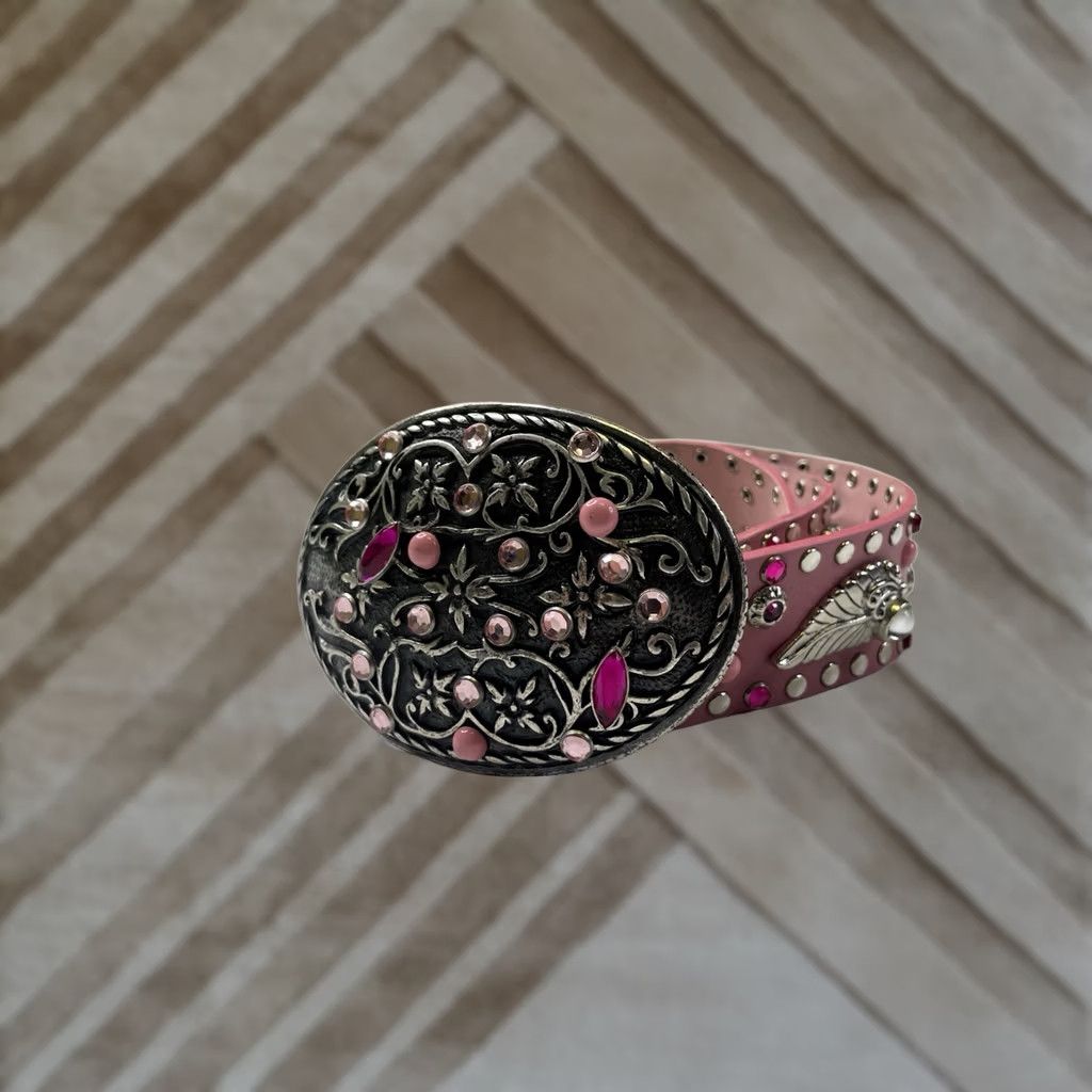 Vintage VINTAGE NANNI Belt Womens Regular 32 Pink Leather Rhinestone Buckle Adjustable Embellished Size ONE SIZE - 1 Thumbnail