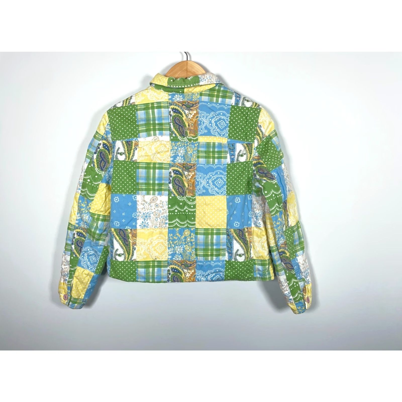 Vintage Kate Hill Patchwork Quilt Jacket Women's Large Green Yellow Paisley Casual Boxy Bohemian Size L / US 10 / IT 46 - 2 Thumbnail