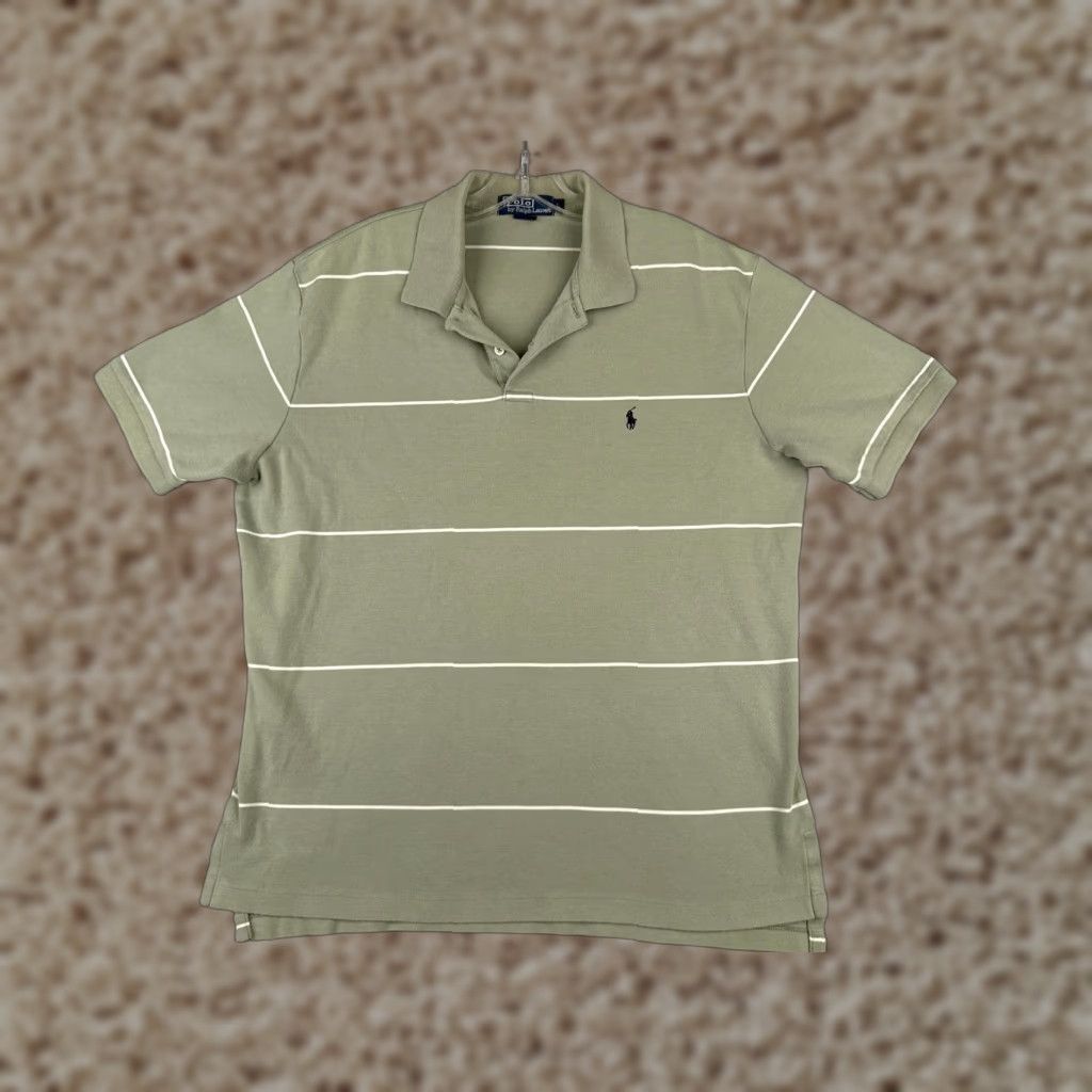 Ralph Lauren VINTAGE Ralph Lauren Shirt Adult Large Green White Stripe 100% Cotton Polo Shirt Mens Large Green Stripe 80s 90s Sports Polo Size US L / EU 52-54 / 3 - 1 Thumbnail