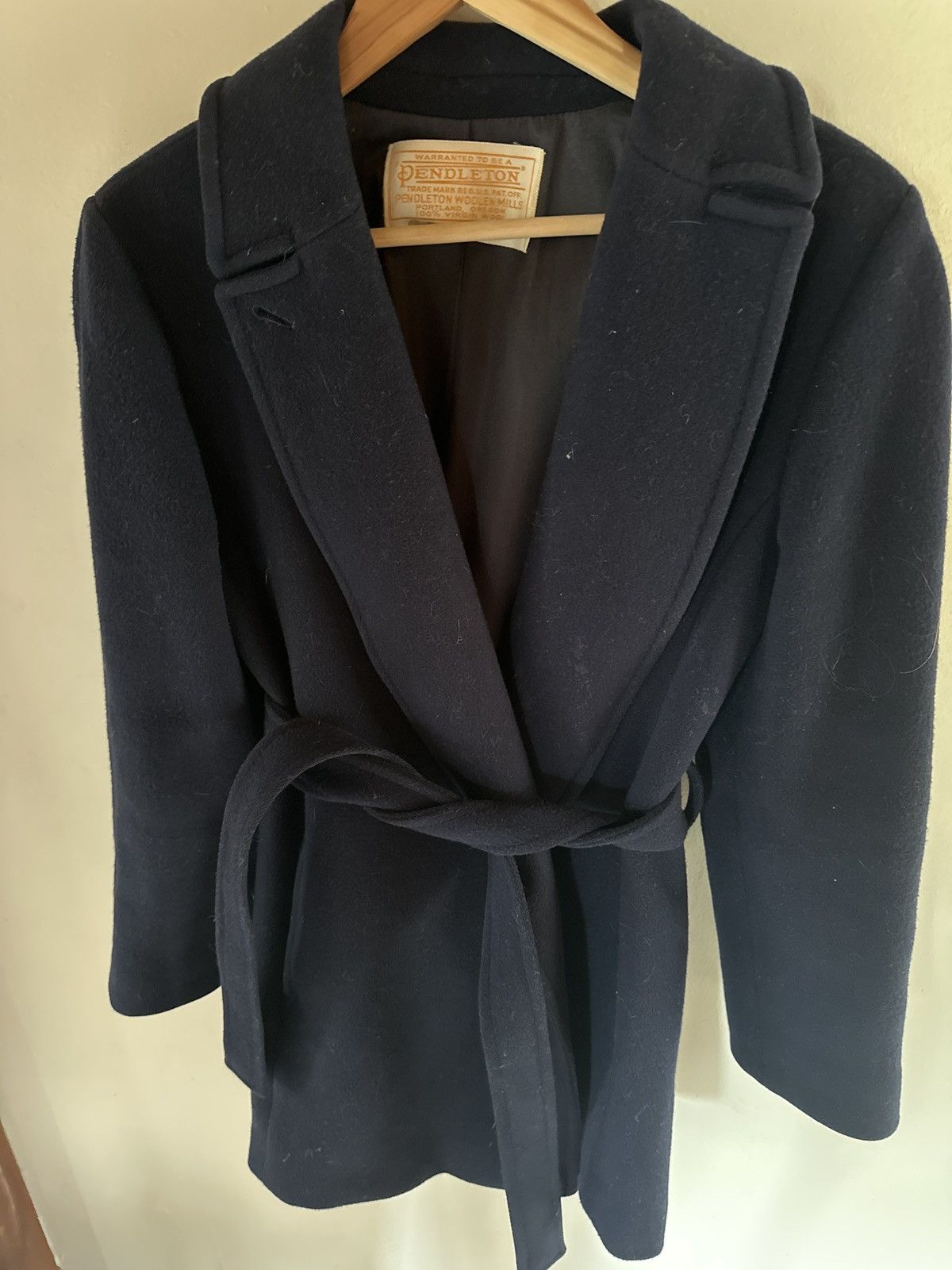 image of Pendleton Wool Wrap Coat in Navy, Women's (Size Small)