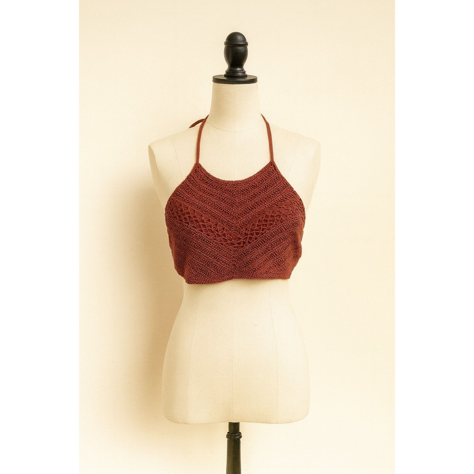 Other IKA-KU Rust Crochet Halter Bralette Top Size L Size L / US 10 / IT 46 - 1 Thumbnail
