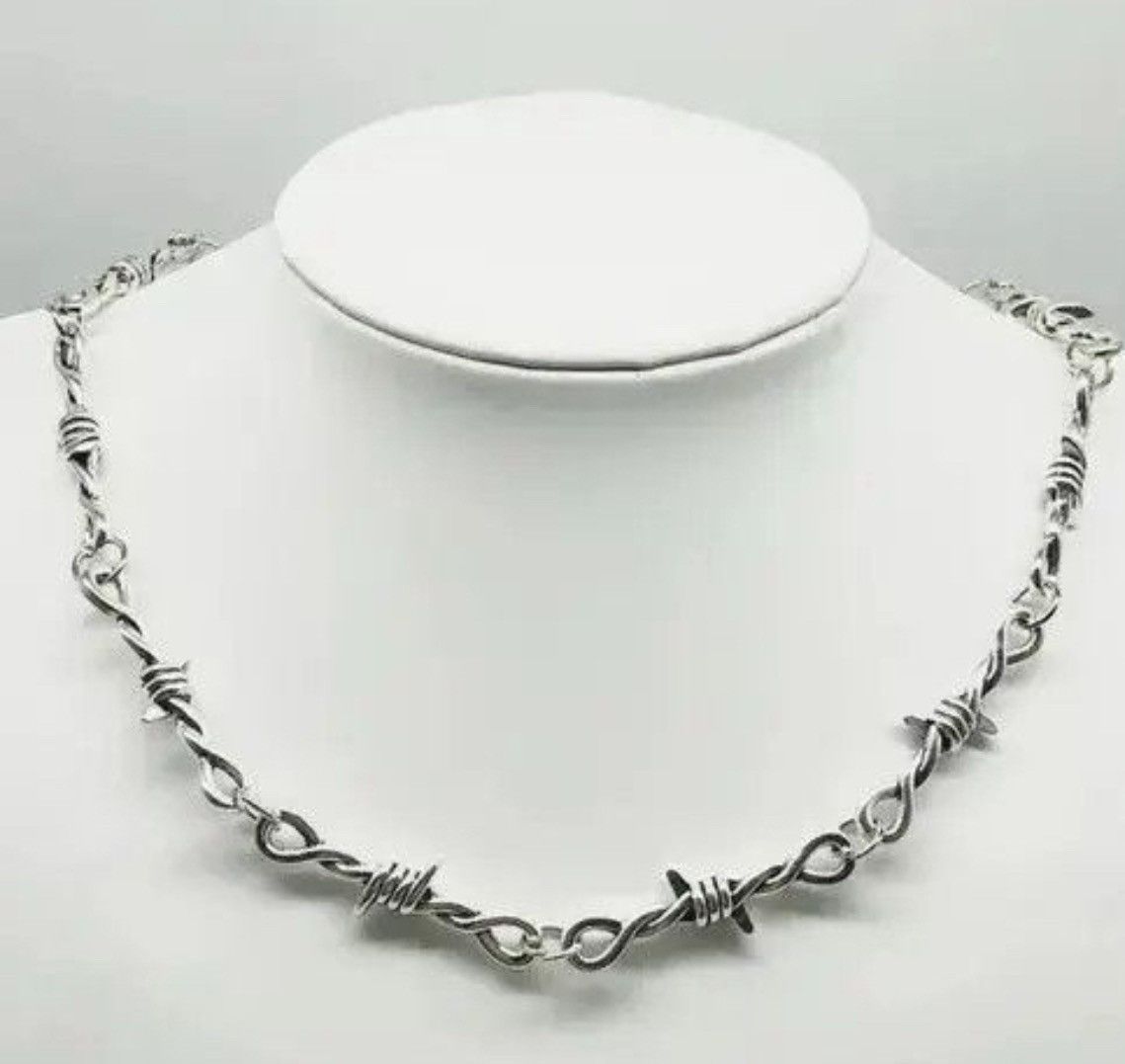 Jewelry BarbWire Chrome Necklace Spike Post Barb Wire Punk Chain Size ONE SIZE - 1 Thumbnail