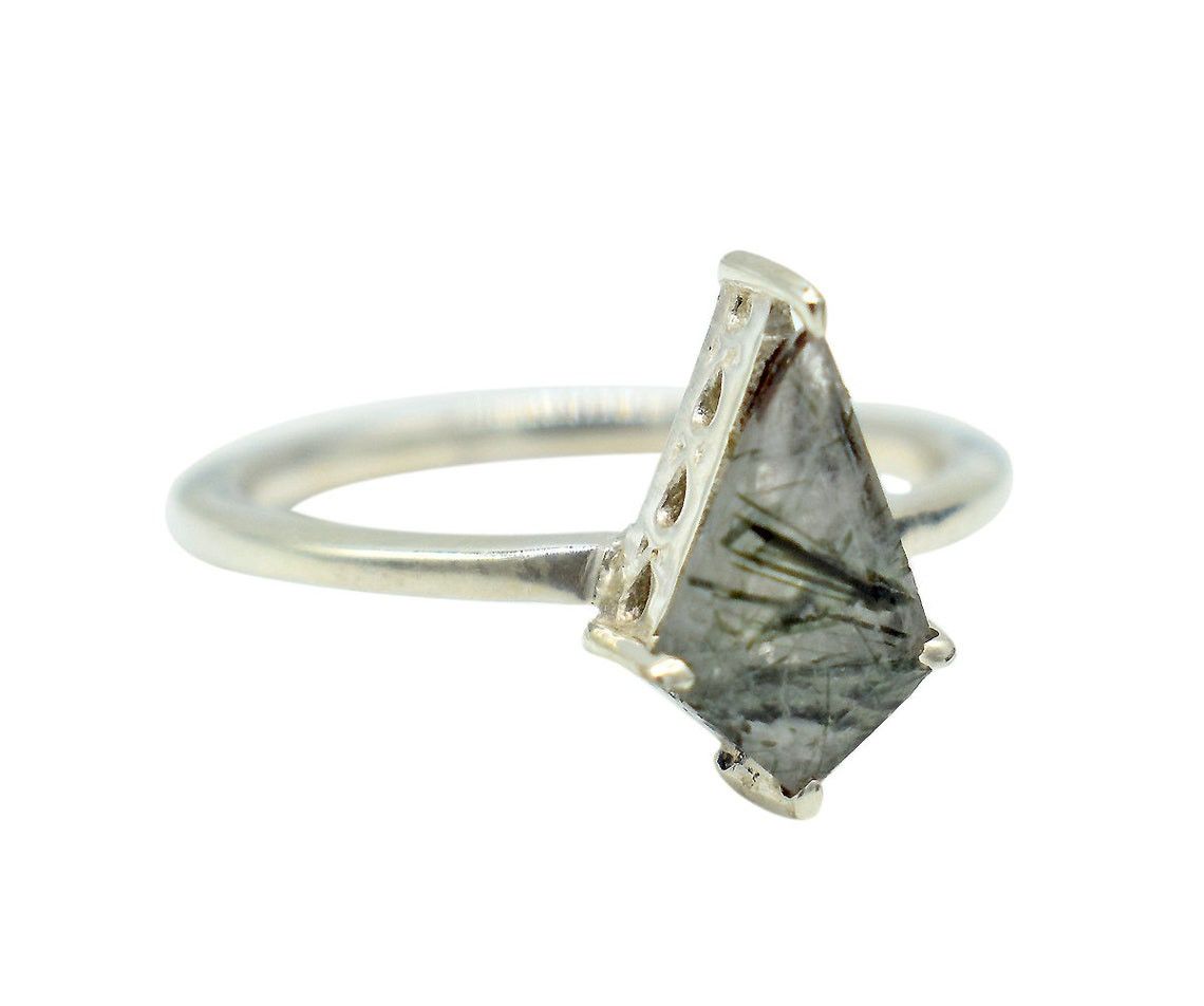Handmade Kite Green Rutile Ring: Handmade 925K Silver Gemstone Ring Size ONE SIZE - 1 Thumbnail