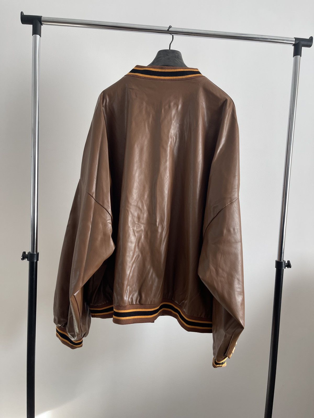 PrettyLittleThing Brown Faux Leather Varsity jacket with NEW YORK spelled out Size 3XL / US 20-22 - 7 Thumbnail