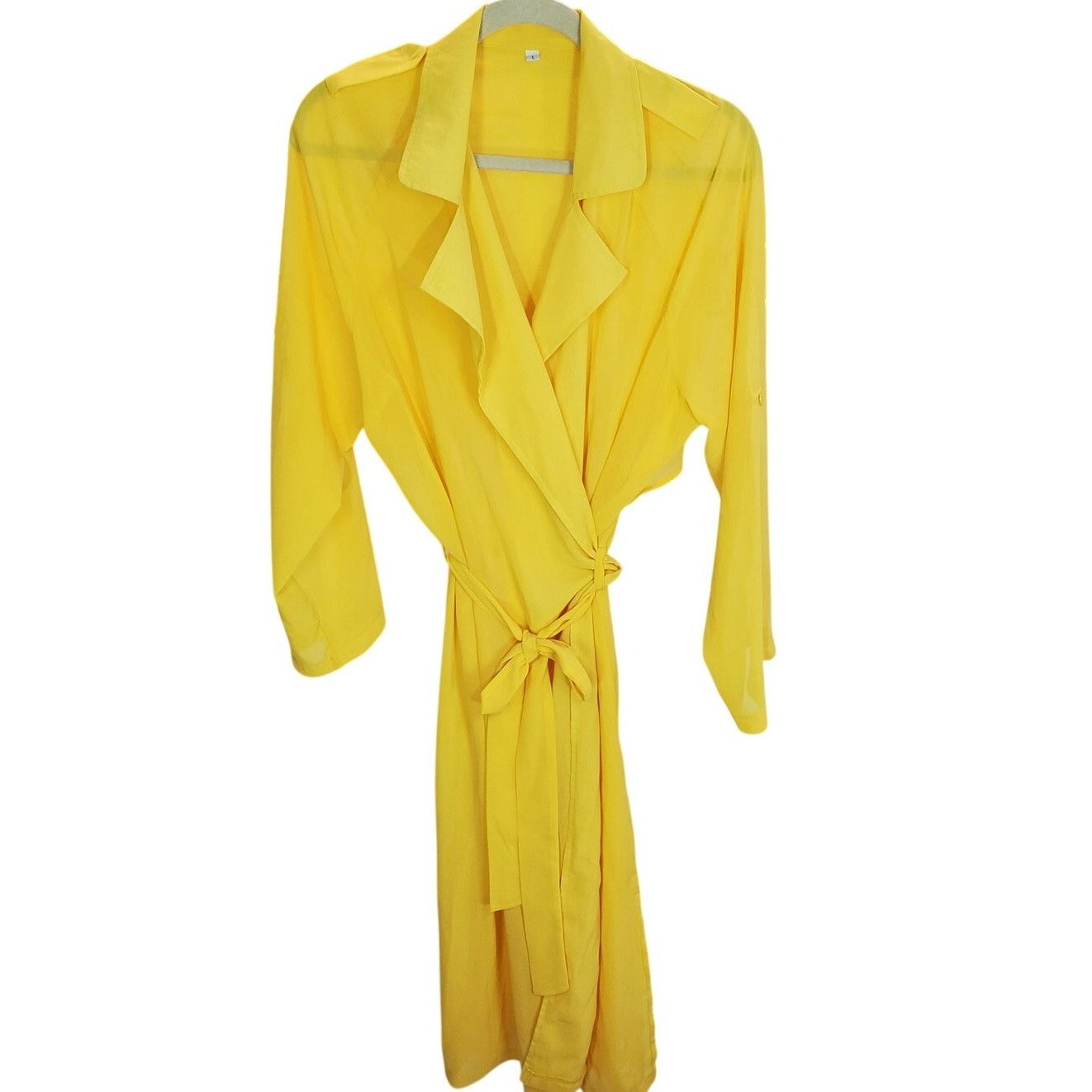 Other Yellow Sheer Belted Long Cover Up Jacket Large Size L / US 10 / IT 46 - 1 Thumbnail