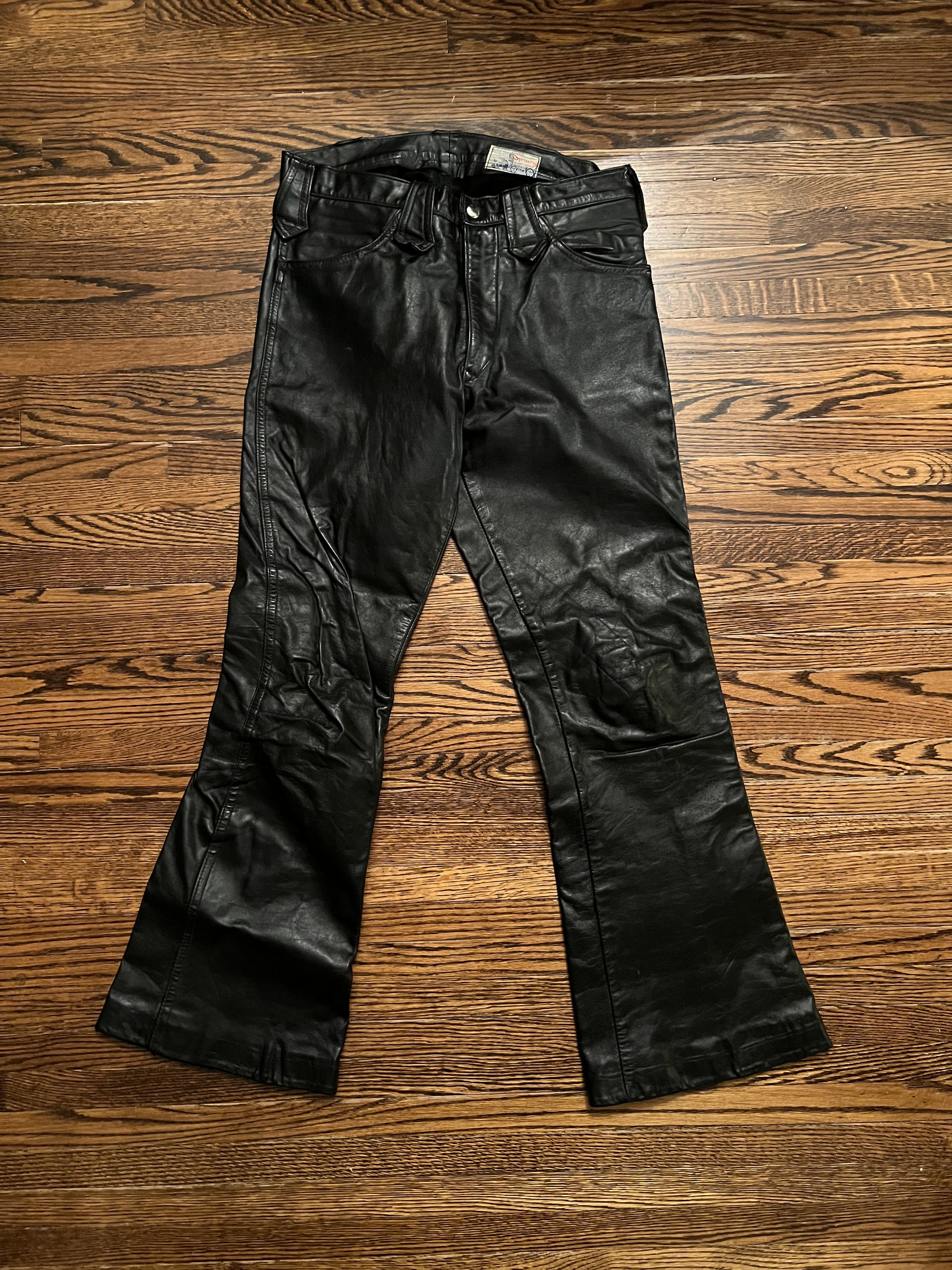 image of Vintage Flared Leather Cowboy Pants in Black, Men's (Size 31)