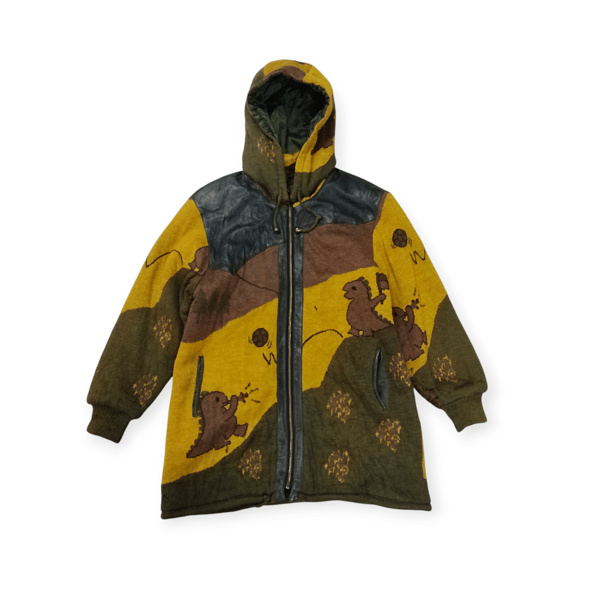 Japanese Brand Vintage Paper Plane Knit & Leather Hooded Parka Jacket Size US L / EU 52-54 / 3 - 1 Thumbnail
