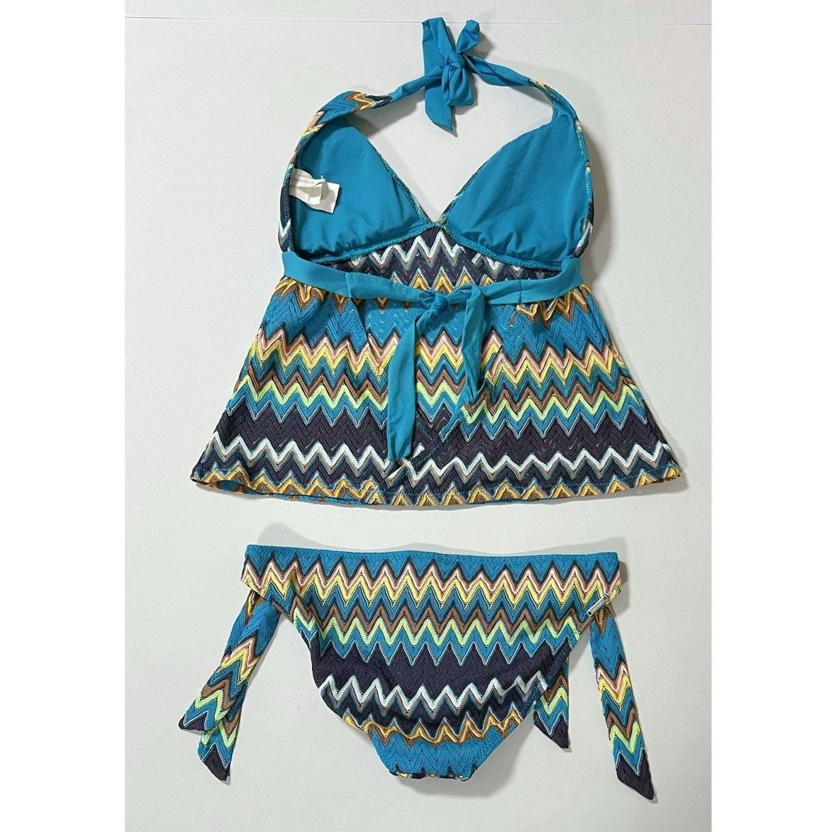 Perry Ellis Blue Zigzag Tankini Bikini Top and Bottoms Set Size M 🤎✨ Size M / US 6-8 / IT 42-44 - 4 Thumbnail