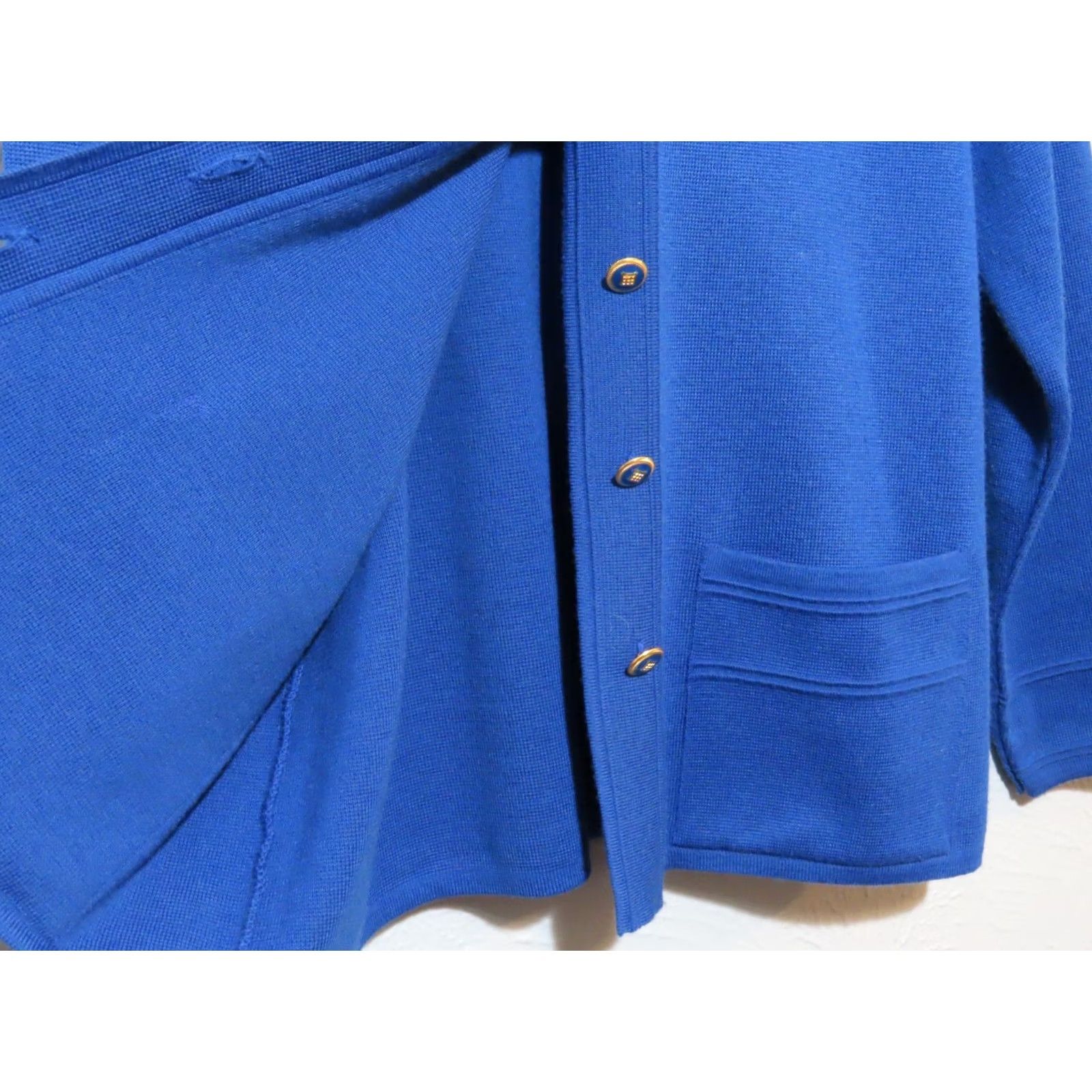 Vintage Appleseed's Cardigan Womens 14P Blue Wool Blend Shoulder Pads Pockets Knit - Casual, Travel, Business - Dry Clean Only - Fall, Spring, Winter Size XL / US 12-14 / IT 48-50 - 5 Thumbnail