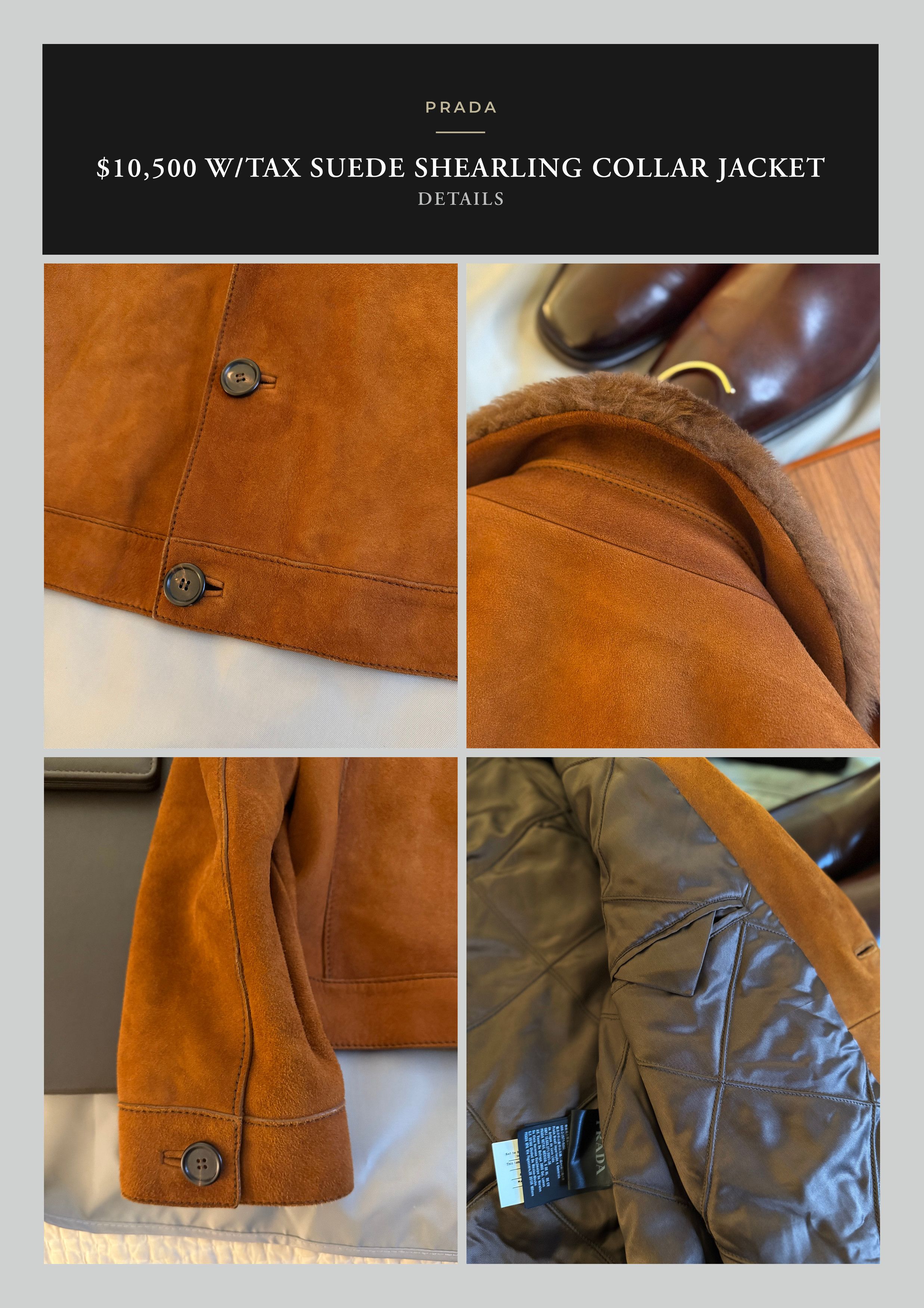Prada Ultimate Rare $10,500 w/tax Shearling Collar Burnished Suede Size US L / EU 52-54 / 3 - 20 Thumbnail