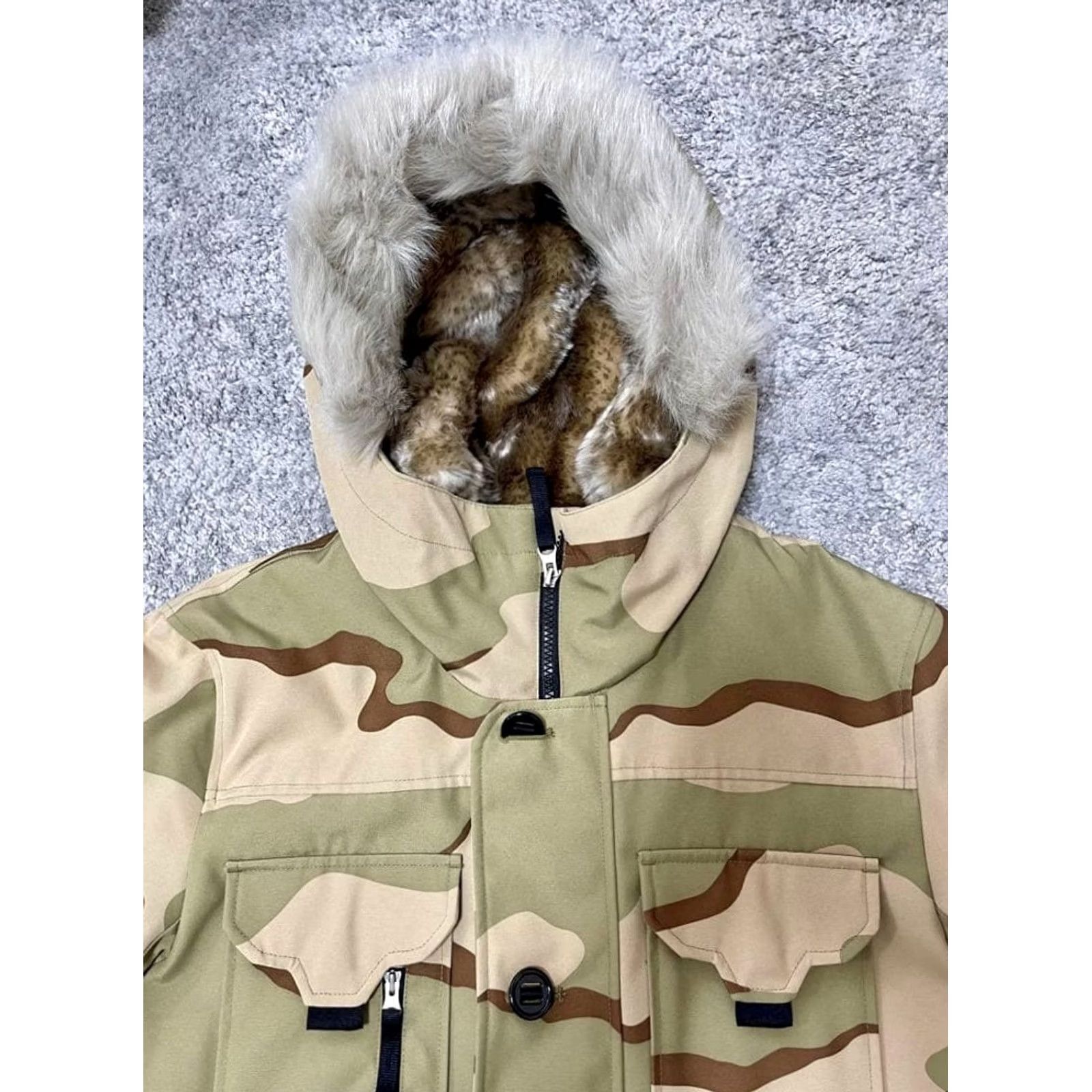 Lacoste LACOSTE Desert Camo Down Jacket/ Beige x Brown/ Size: S Mens Jacket Size US S / EU 44-46 / 1 - 4 Thumbnail