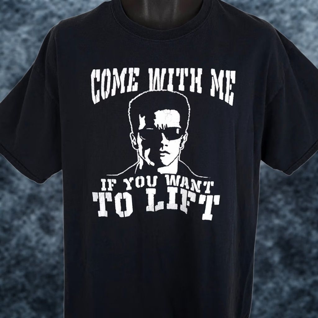 Vintage Come With Me If You Want To Lift T Shirt Mens Large Black Arnold Schwarzenegger Workout Terminator Bodybuilding Shirt Size US L / EU 52-54 / 3 - 1 Thumbnail