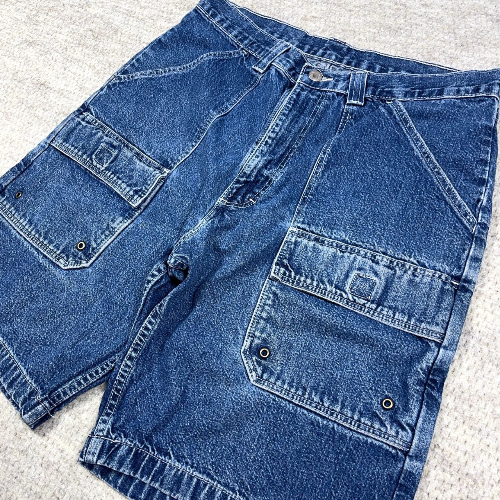 Wrangler VINTAGE Wrangler Cargo Shorts Men 32 Denim Blue 5-Pocket Relaxed Baggy Jorts Work Wear 90s Rockabilly Hip Hop Grunge Classic Mens Size US 32 / EU 48 - 3 Thumbnail