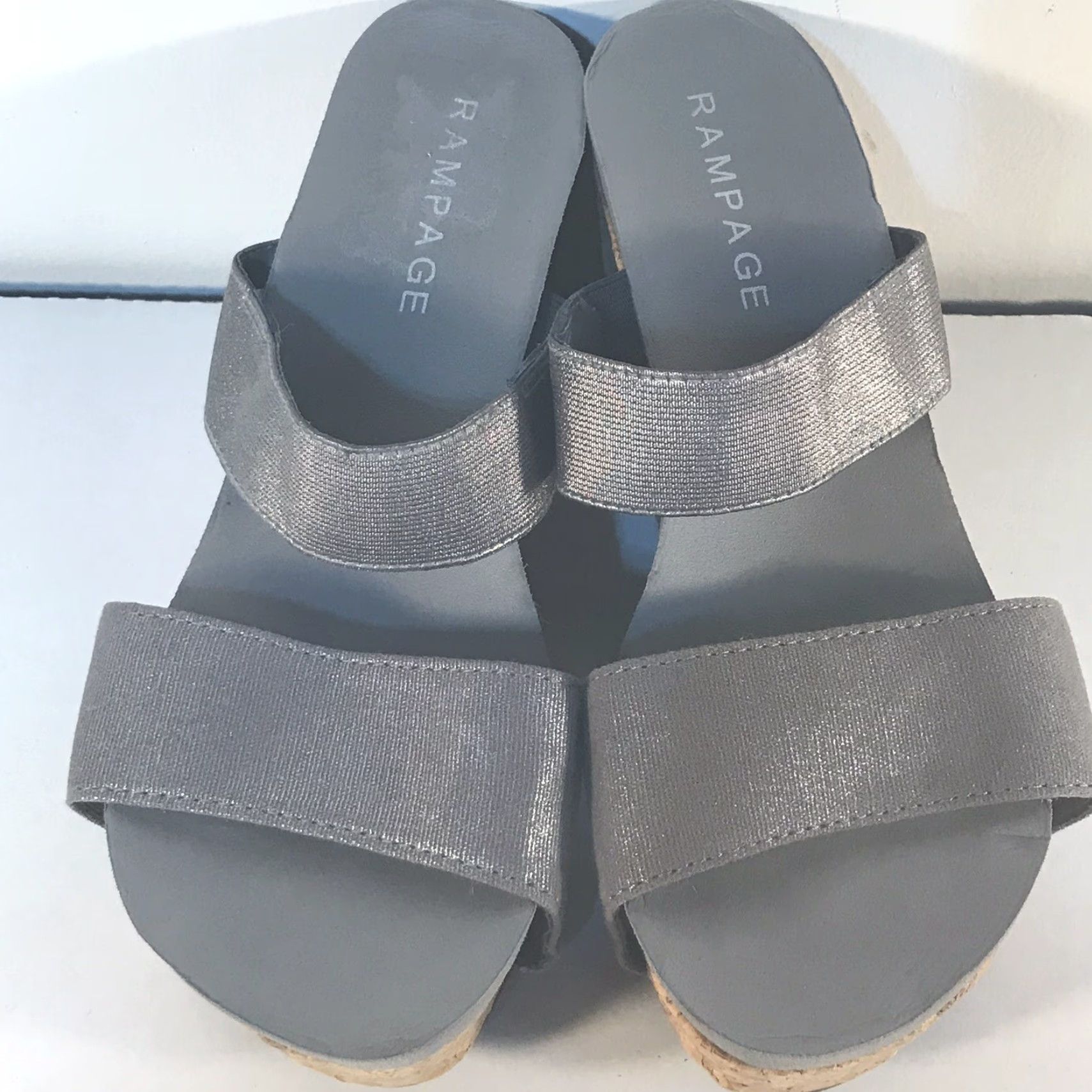 Vintage Rampage Julian Silver Metallic Wedge Slide Sandals Womens Size 8M High Heel Size US 4 / IT 34 - 2 Thumbnail
