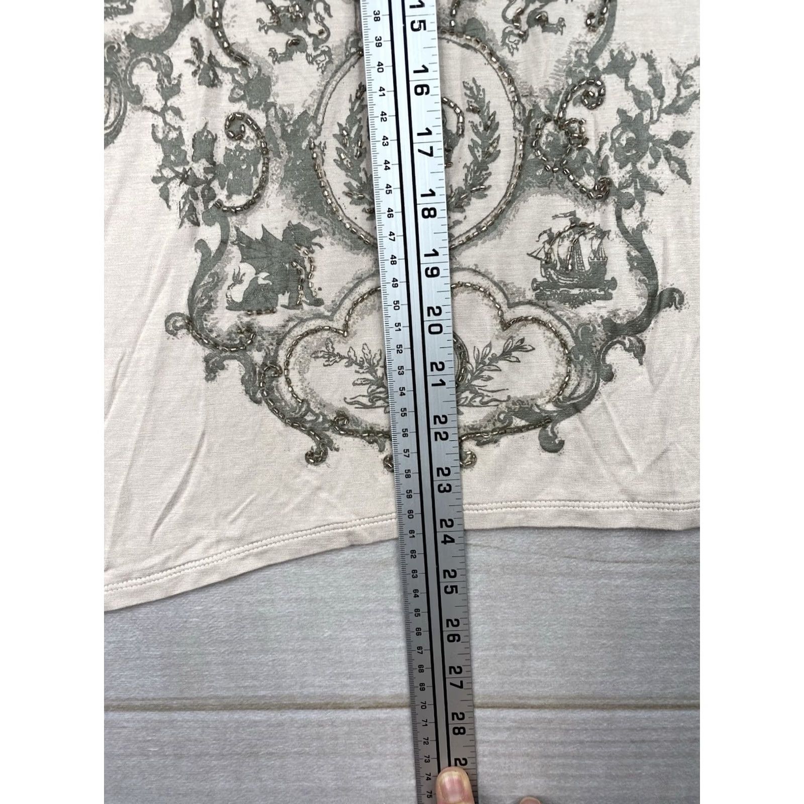 Vintage Tape Measure T Shirt Women XL Beaded Queen Crown Vintage Cinched Beige Size XL / US 12-14 / IT 48-50 - 7 Thumbnail